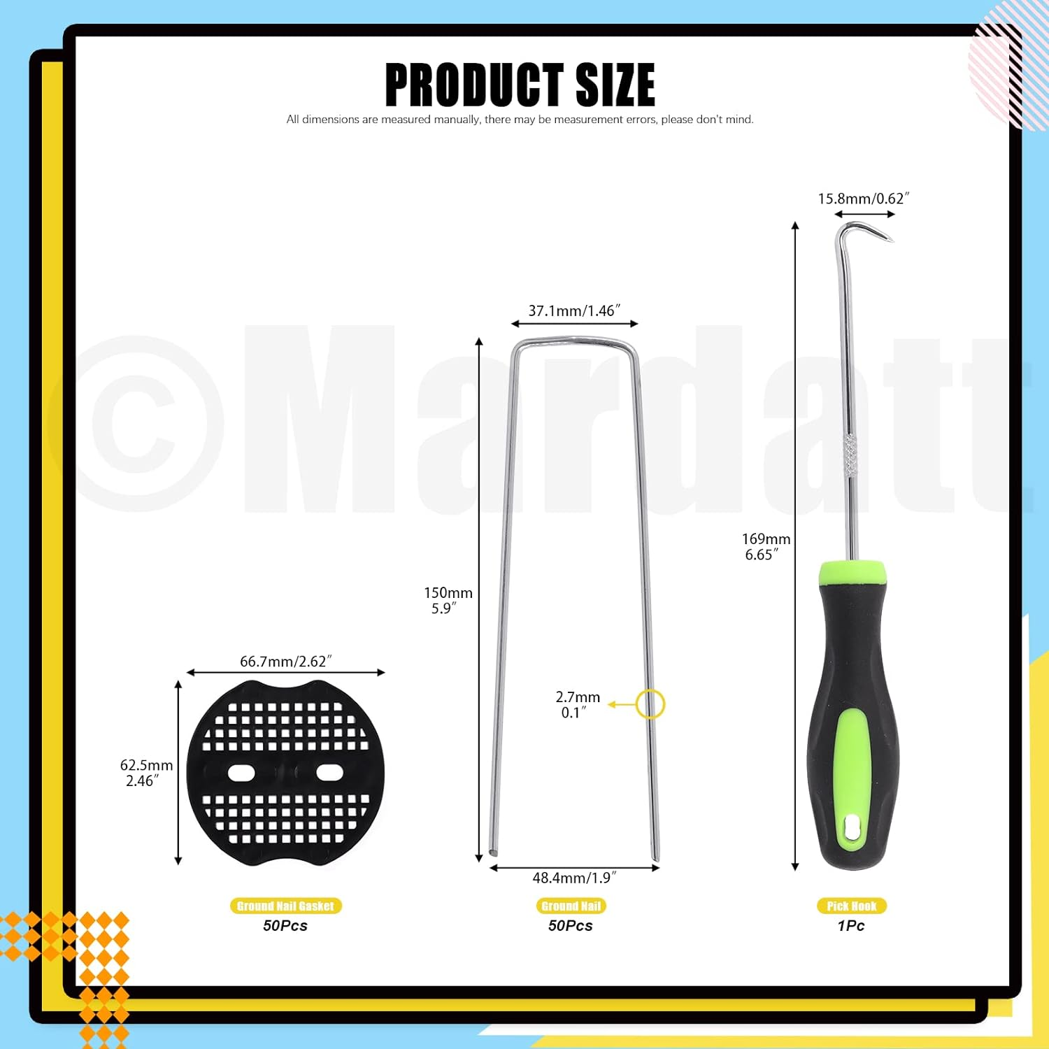 101Pcs 6&rdquo; Garden Staples Gasket Kit with Precision Hook, 11 Gauge Galvanized U Shaped Sod Pins Staples Heavy Duty Ground Cover Stakes for Securing Landscape Fence Fabric Weed Barrier