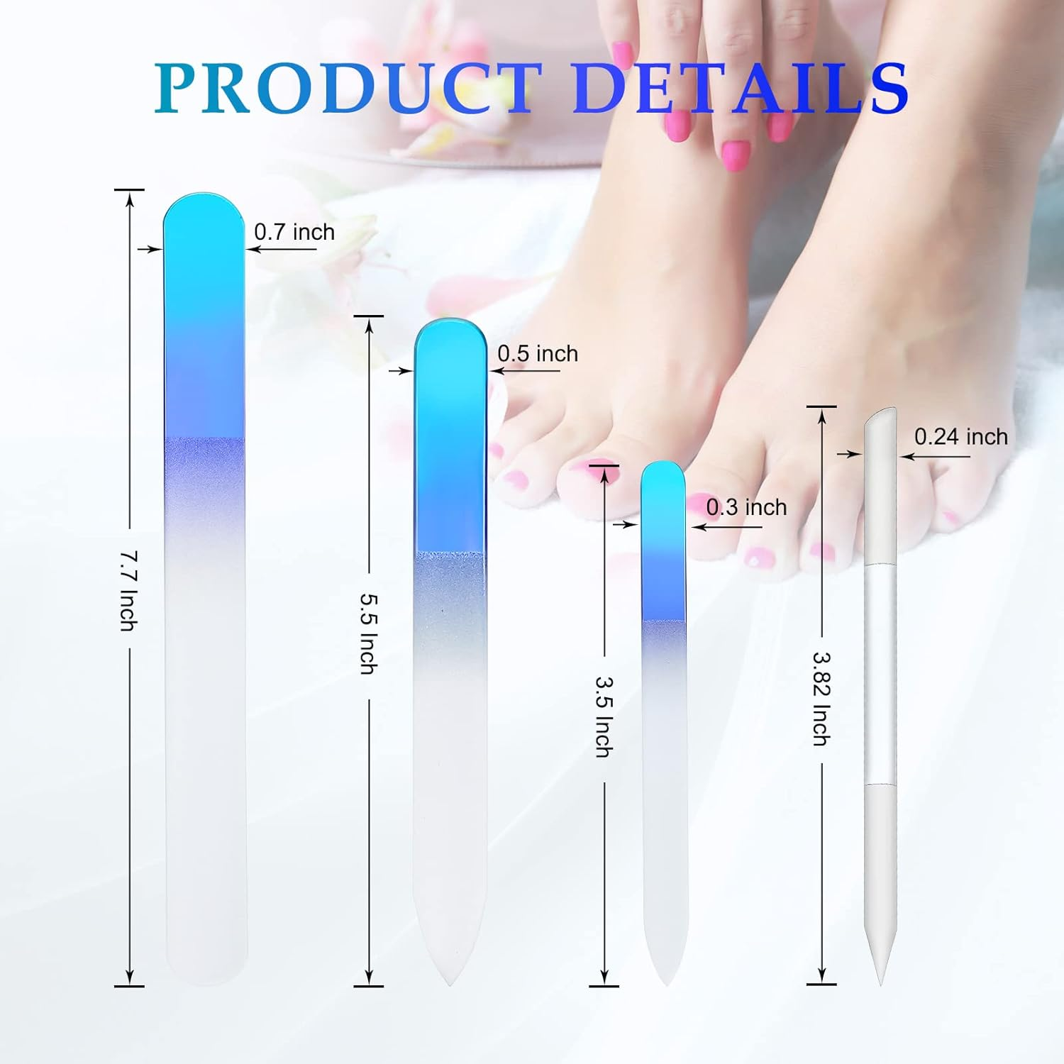 4 Pcs Glass Nail File Set Nail Files and Cuticle Pusher Double Sided Crystal Fingernail Buffers for Women Natural Fingernail Manicure Pedicure Toenail Buffer Cuticle Trimmer image number 1
