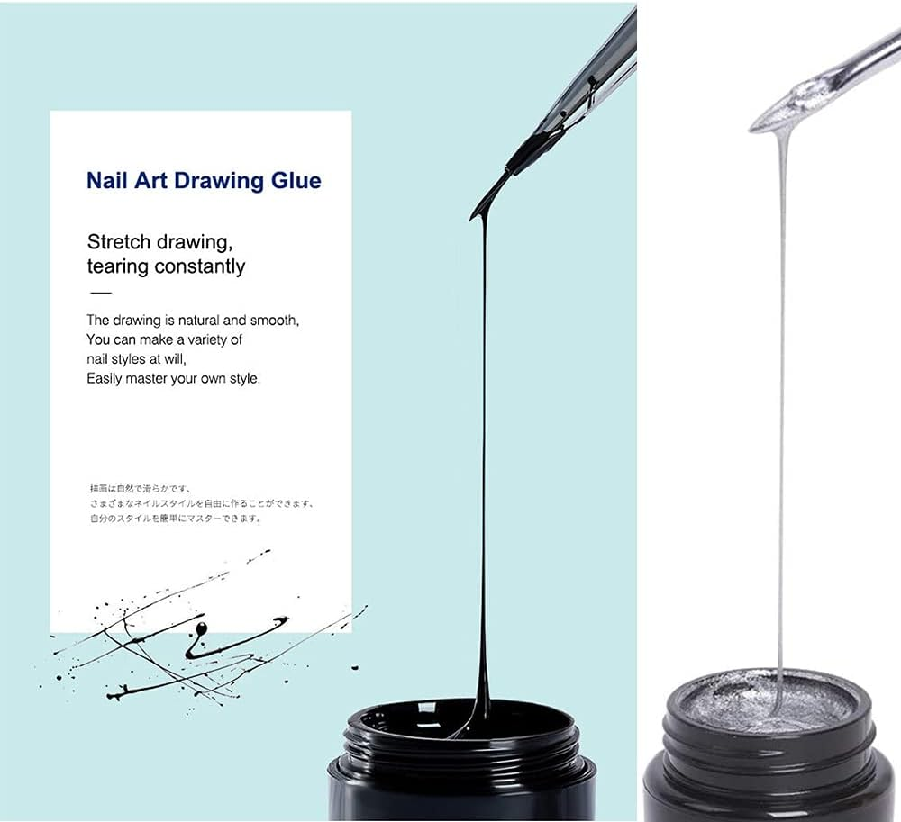 Spider Nail Gel Polish Kit Nail Spider Gel Paint for Nail Art Polish Brush Spider Nail Gel Art Paint for Nails Pulling Line Silk Drawing Painting Uv Led Black White Gel Nail Polish Kit - 6 Spider Gel image number 2