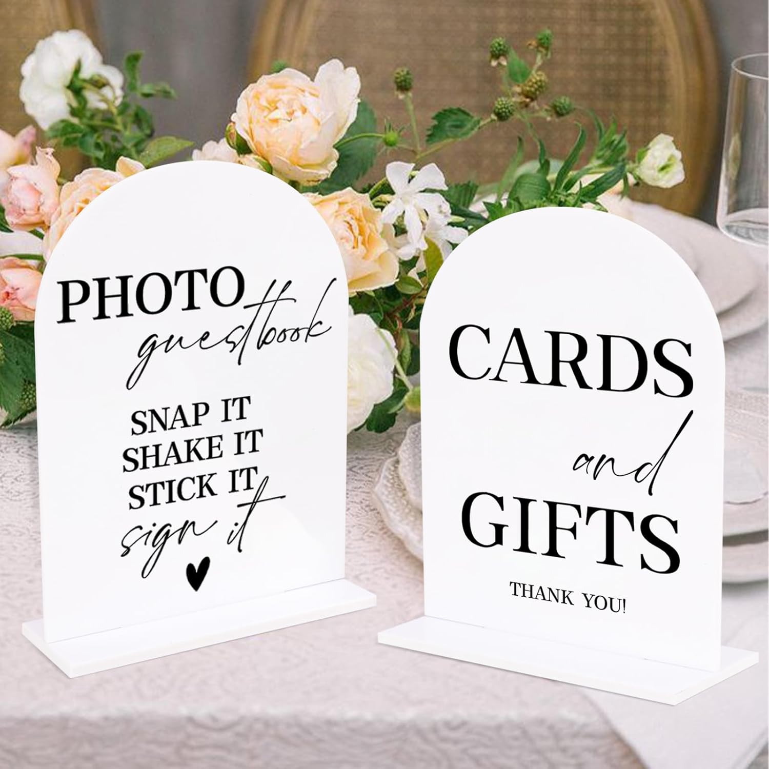 KOSKIMER Acrylic Wedding Signs - 2Pcswhite Ceremony & Reception Signage, 5X7 Inch Photo Guest Book Sign image number 2
