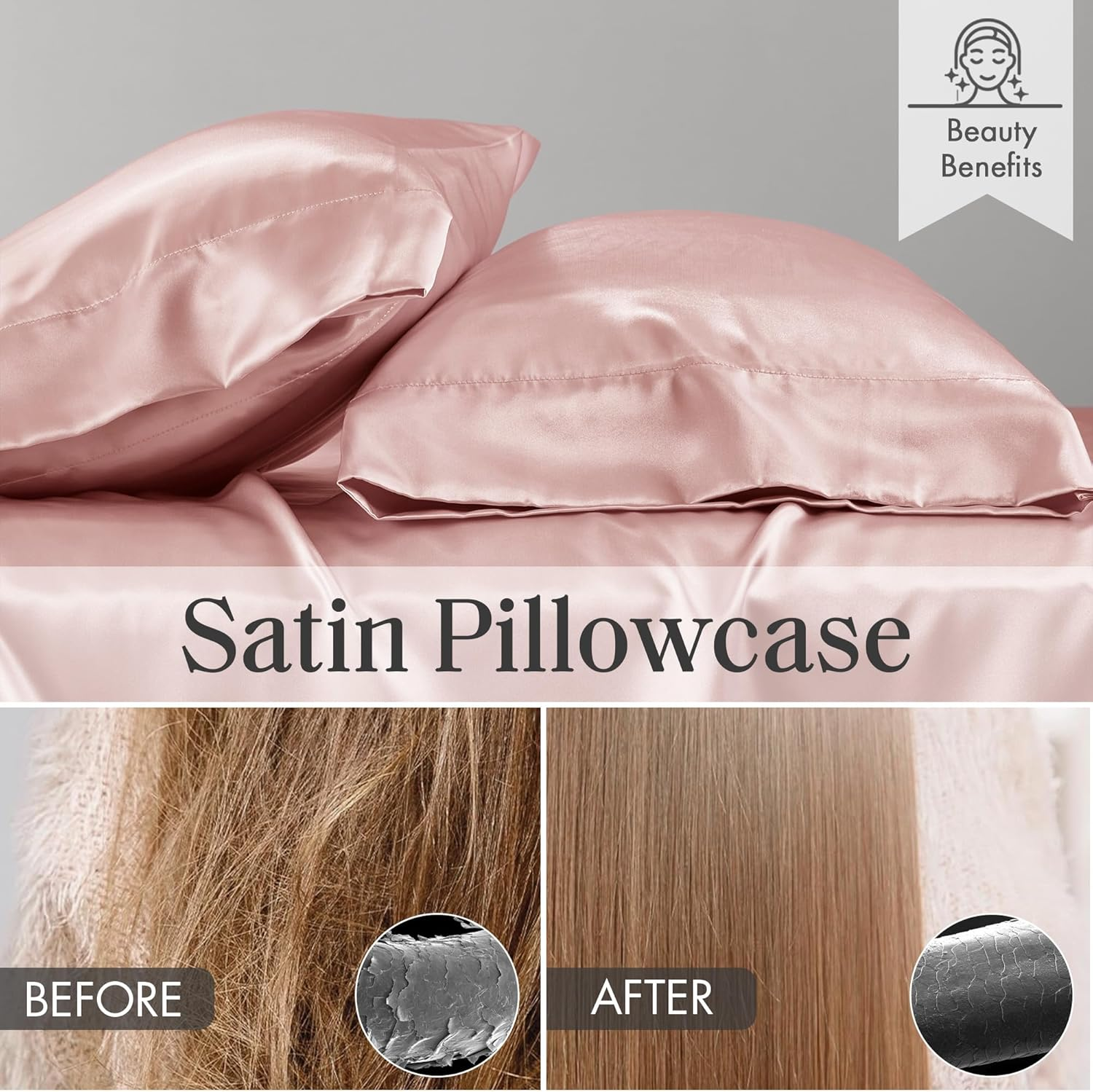 Madison Park Essentials Satin Sheet Set Wrinle-Free Luxurious and Silky with Natural Sheen, Premium 16" Deep Pocket, All around Elastic - Year-Round Bedding, Queen, Blush, 6 Piece image number 2