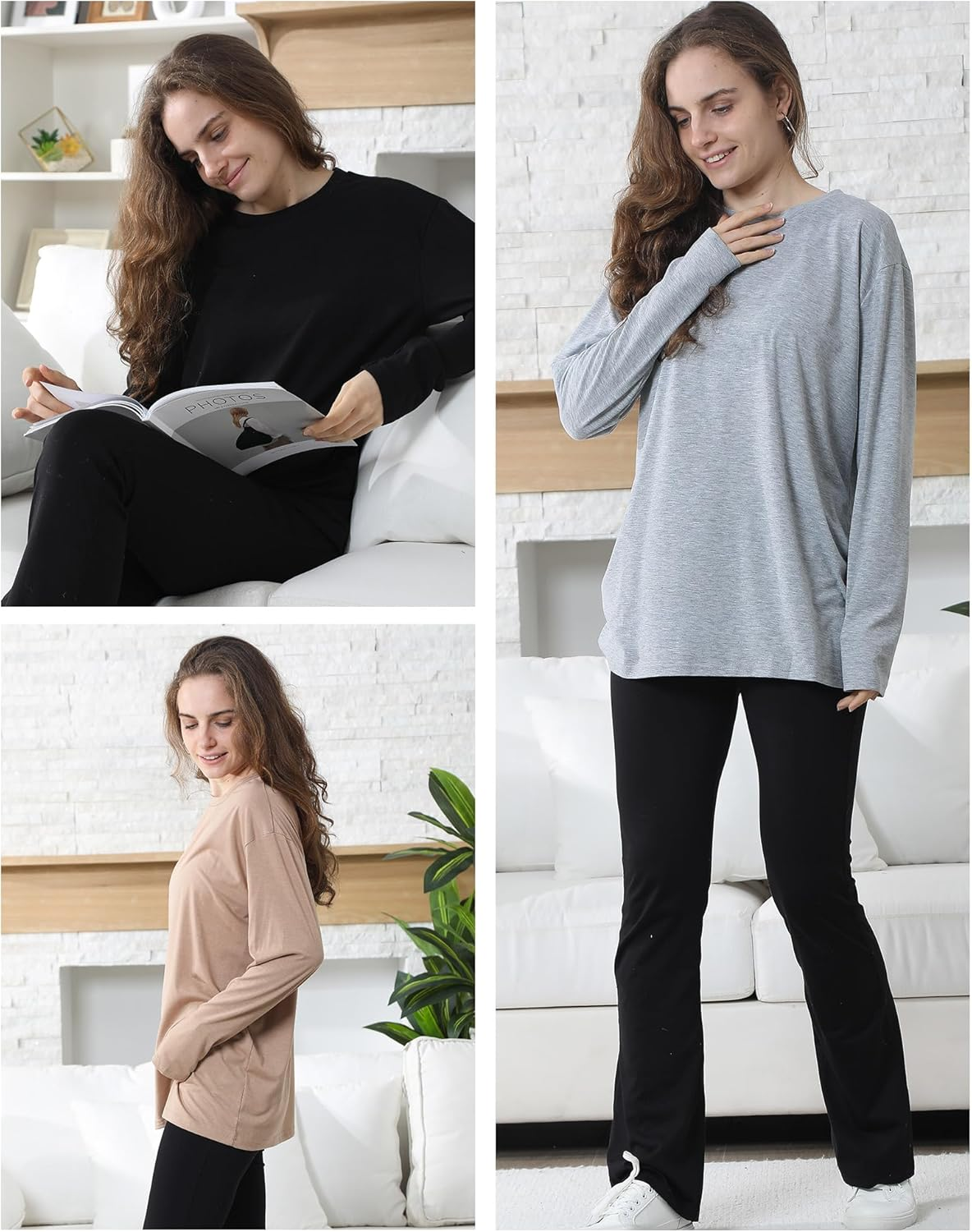 3 Pack Women Oversized T Shirts Long Sleeve Crewneck Tee Basic Tops Y2K Clothes for Fall Winter Casual Workout