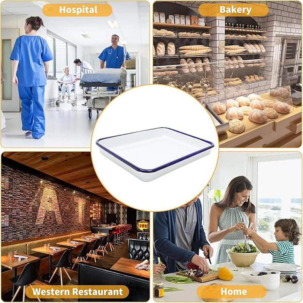 Enamel Oblong Tray - Pie Dish Container, Rectangular Plate for Fruit, Vegetable, Cake, Lasagna - Baking Pan for Oven, Stove, Dishwasher - Laboratory and Restaurant Use image number 5