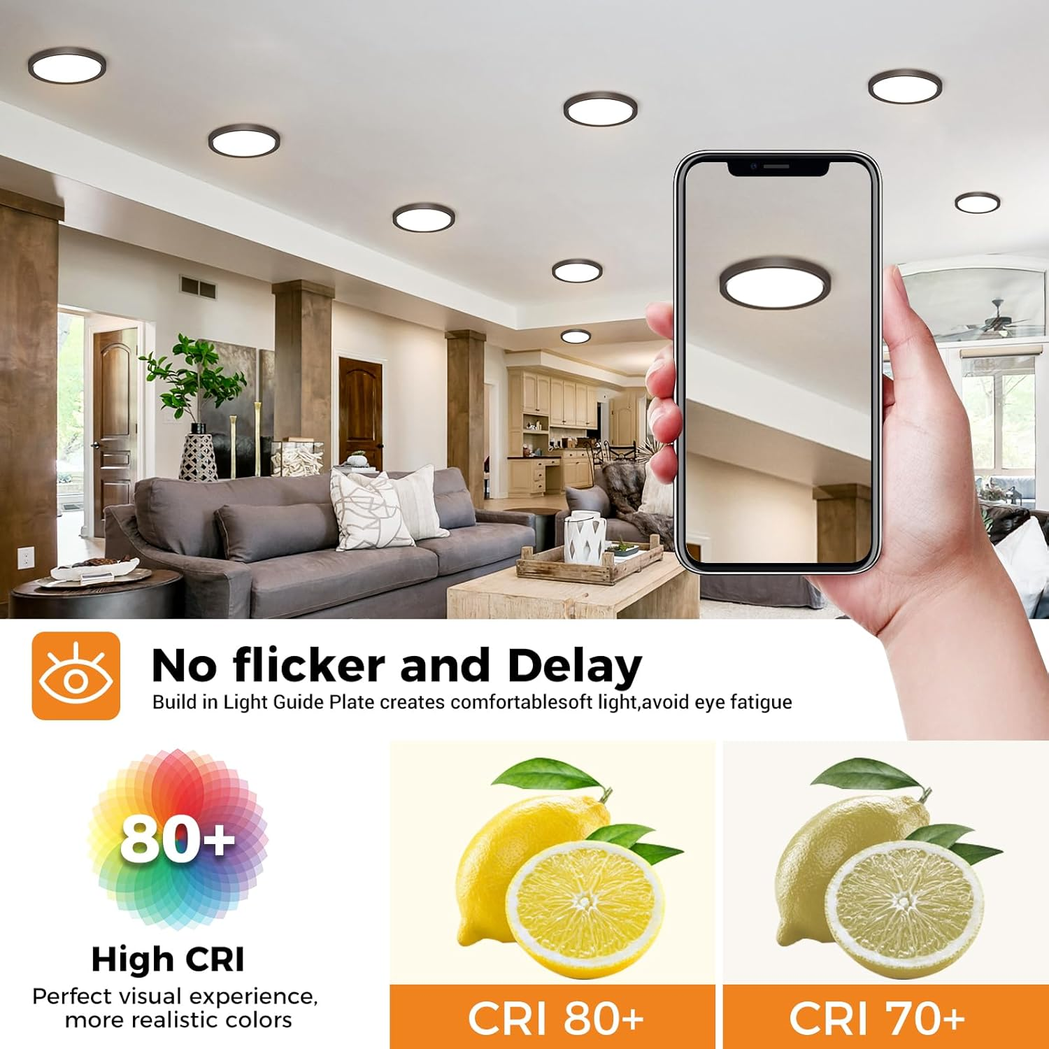 Slochi LED Ceiling Light, 3000K 4000K 6500K 3 Colours Ceiling Light, 15 W 1500 LM, Modern, Round, IP44 Waterproof Bathroom Ceiling Light for Kitchen, Bedroom, Hallway, Garage, Balcony, Black image number 3