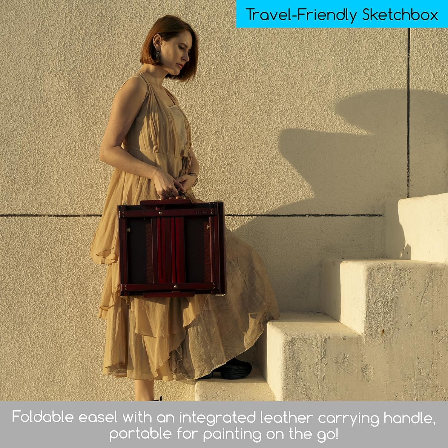 MEEDEN Studio Sketchbox Table Easel with Metal Lined Drawer - Adjustable Solid Beech Wood Tabletop Easel & Sketchbox Artist Easel with Storage, for Studio or Plein Air - Holds Max 34", Walnut Finish image number 1