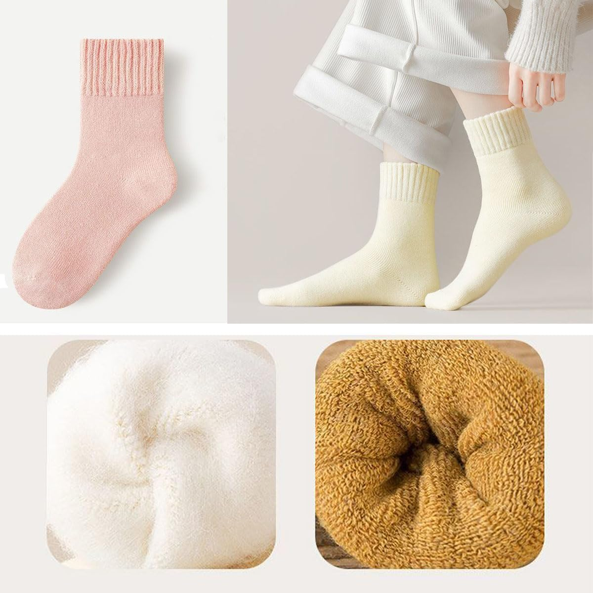 OLBUPS 3 Pairs of Wool Socks, Women'S Winter Fleece Socks, Thickened Warm Tube Autumn and Winter Super Thick Stockings image number 6