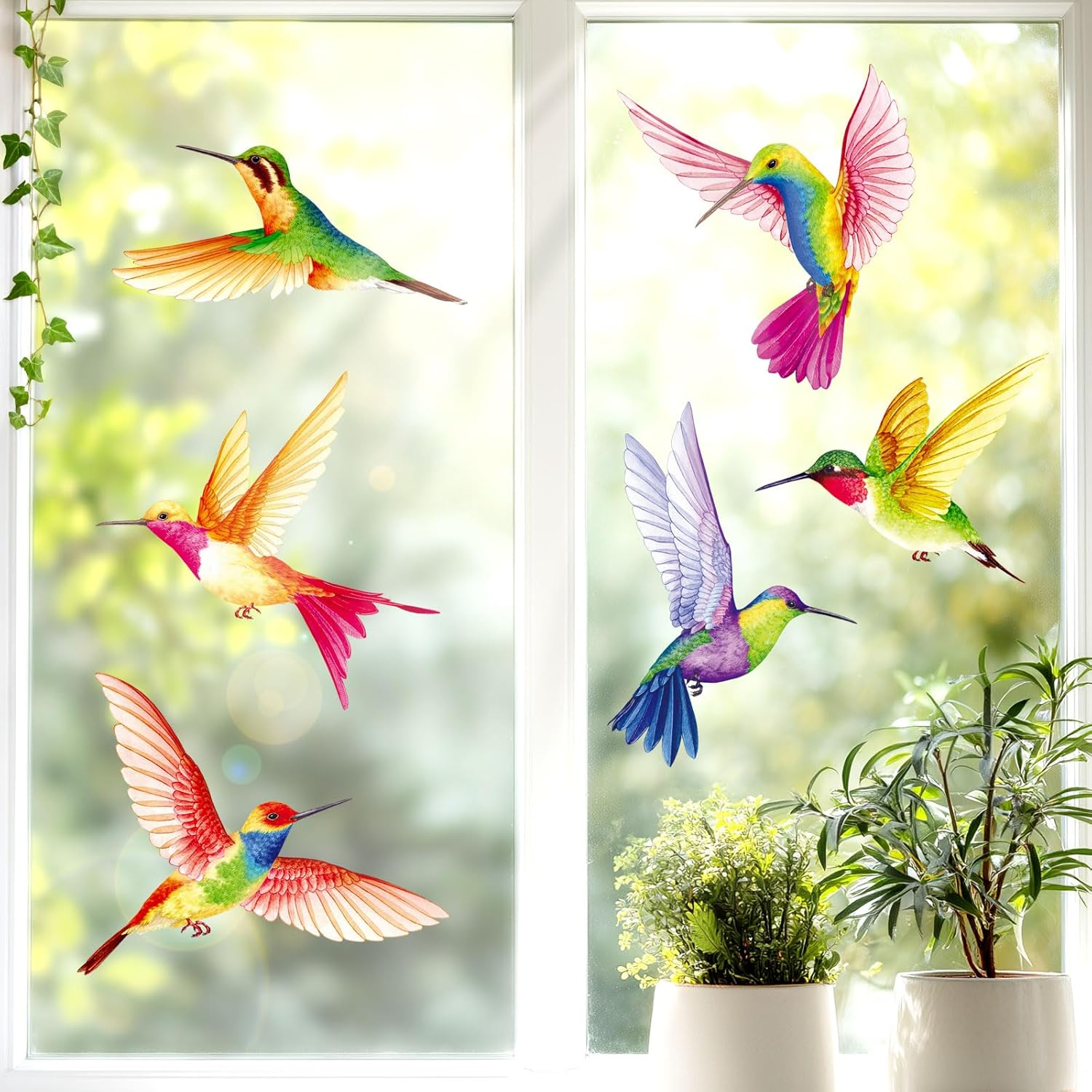 DECOWALL CDS2-9002 Hummingbirds Window Clings Stickers Peel and Stick Removable Glass Tint Film Decorations Reuseble Bird Strike Window Decals anti Collision image number 5