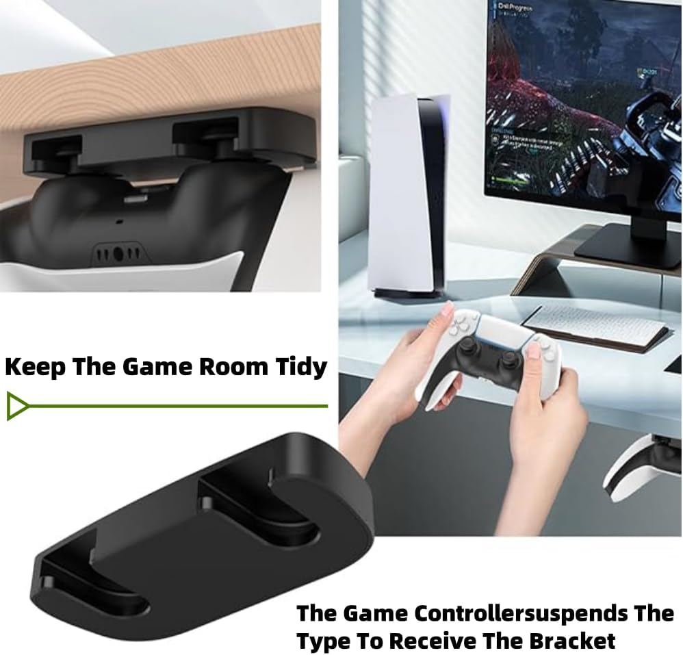 Jindizi 2PCS Under-Desk Controller Holder,Compatible with PS4 Compatible with PS5 ABS Controllers Black,Under Desk Mount image number 2
