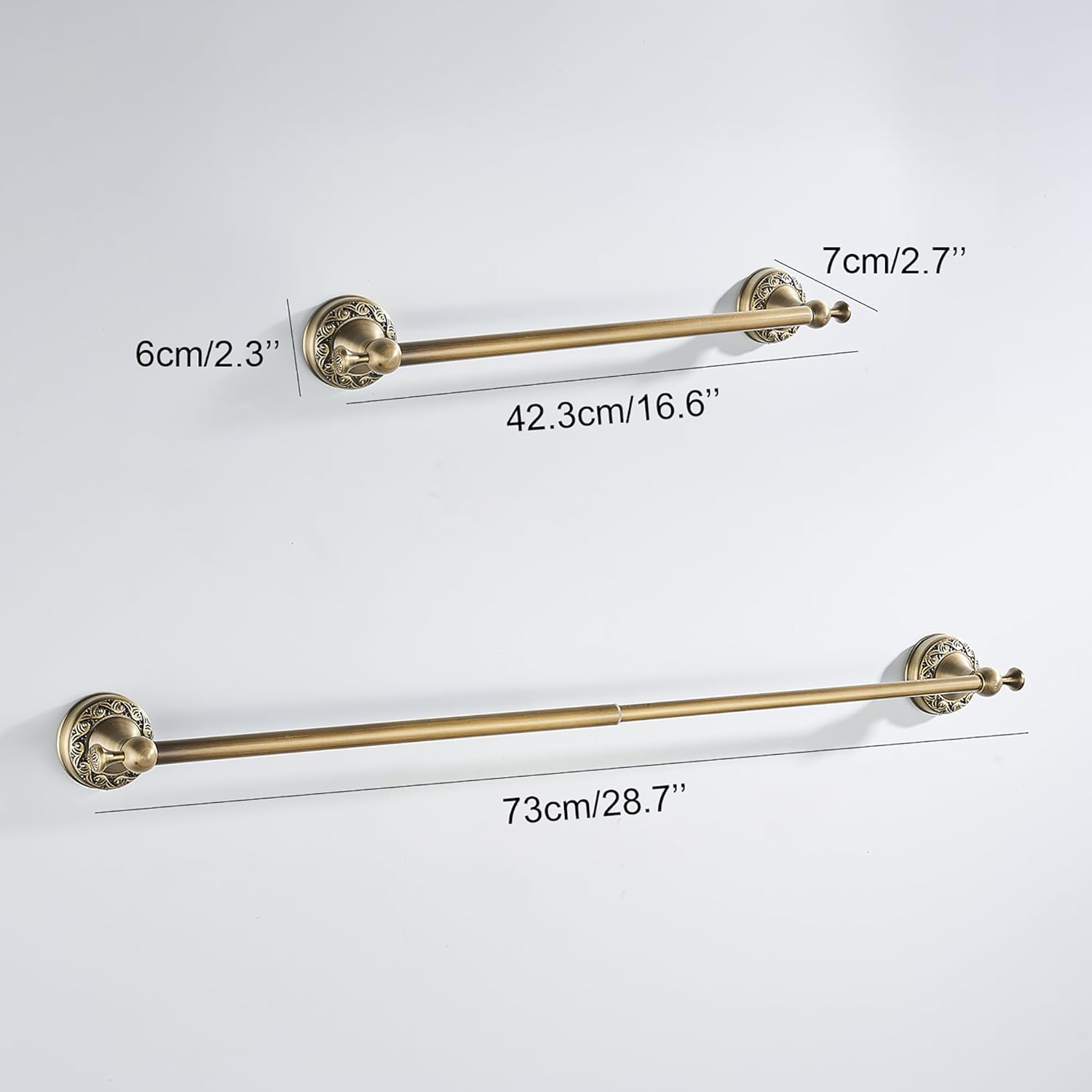 Antique Bronze Brass Towel Bar,Adjustable 15.5 to 27.5 Inch Bath Towel Bar Rack for Bathroom Towel Holder, Wall Mounted Bathroom Hardware Accessories,Pattern Carving Design image number 5