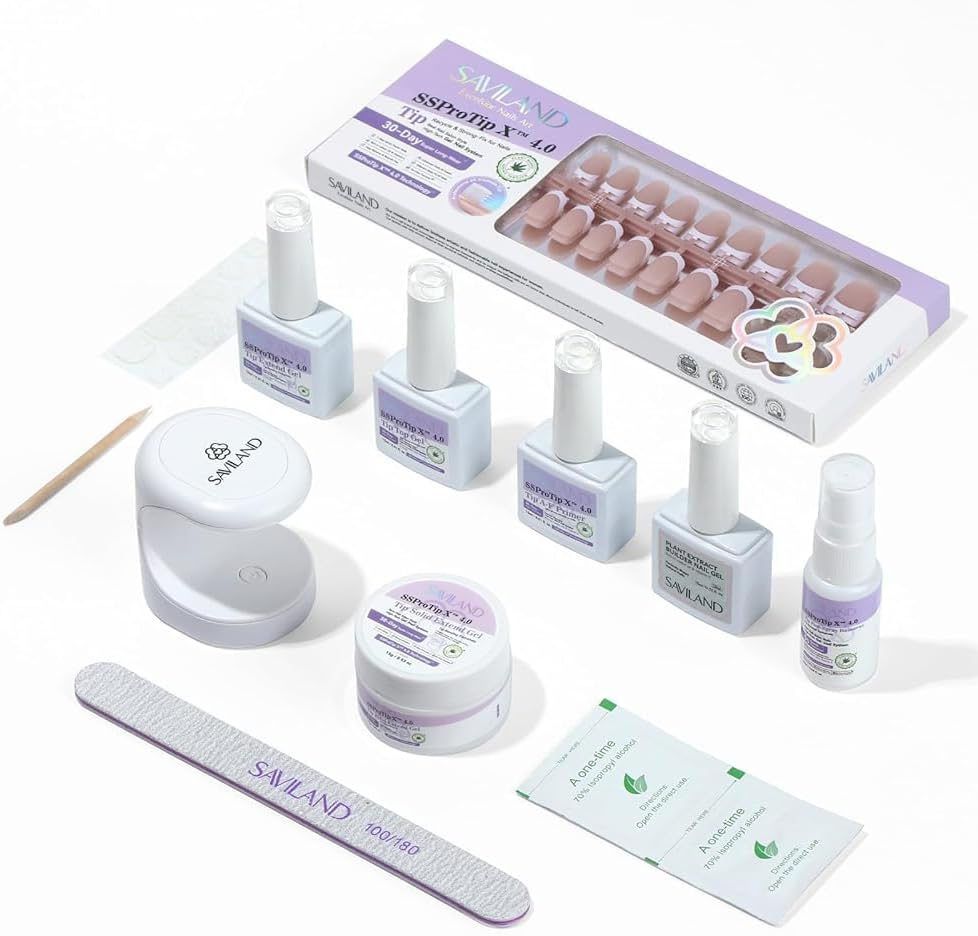 SAVILAND French Gels Nail Kit: Long-Lasting Extra Short Square Press on Nails DUO Thick & Perfect Nude French Gels Tips Chip-Free Sturdy-Fit Solid Nail Glue Gel U V/LED Lamp Nail Supplies image number 5