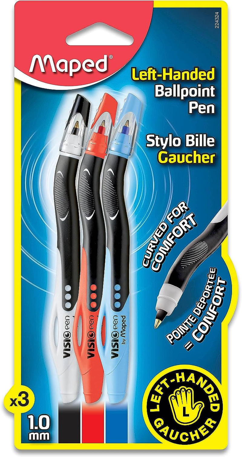 Maped Visio Left Handed Pens, Pack of 3, Assorted Colors (224324) - 3 Count (Pack Of 1)