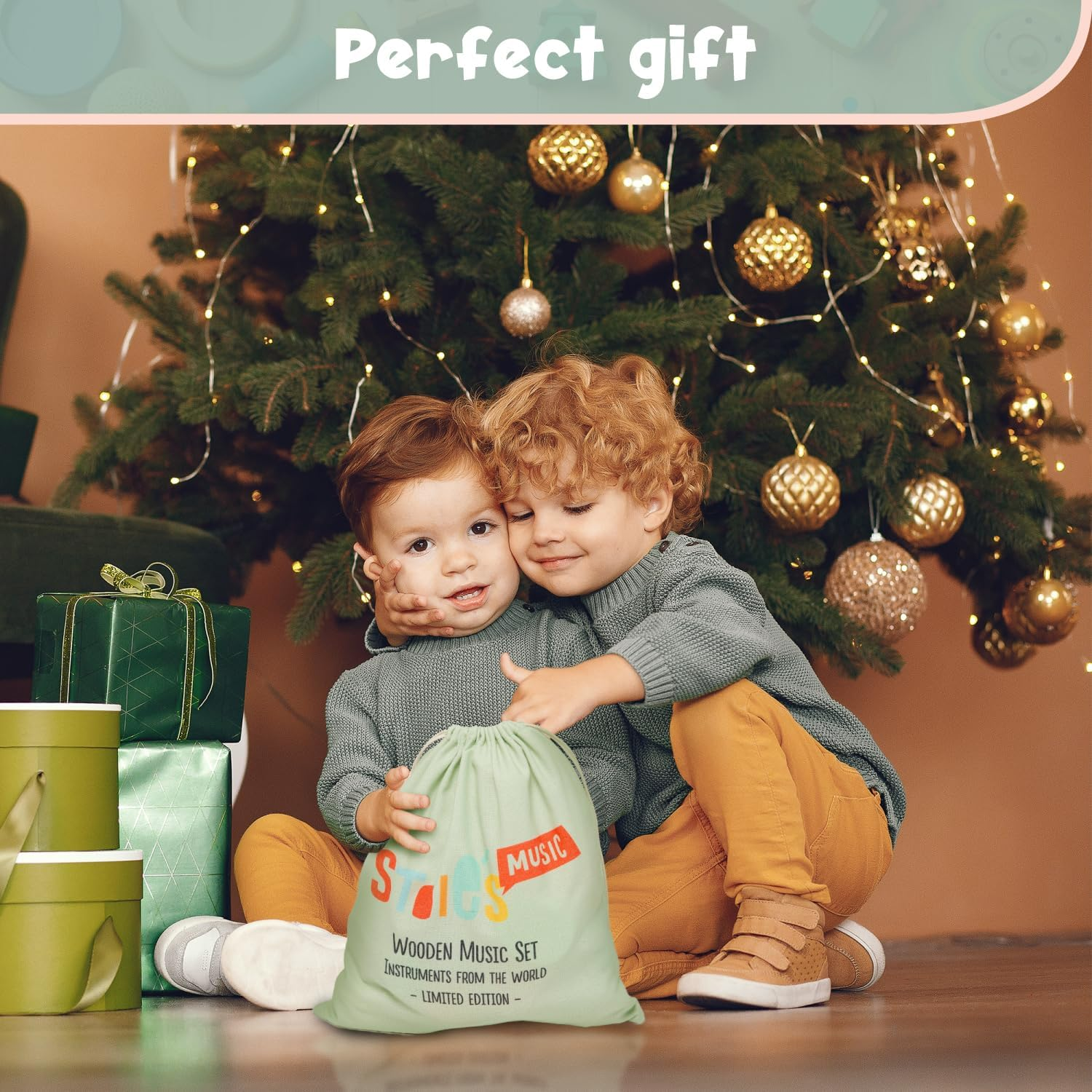 Stoie'S Wooden Kids Musical Instruments for Babies and Toddlers 1-9 Years Old, Montessori Educational Music Toy with Xylophone, Tambourine, Triangle, Maracas, Durable, Storage Bag, Unisex Boho Colors image number 3