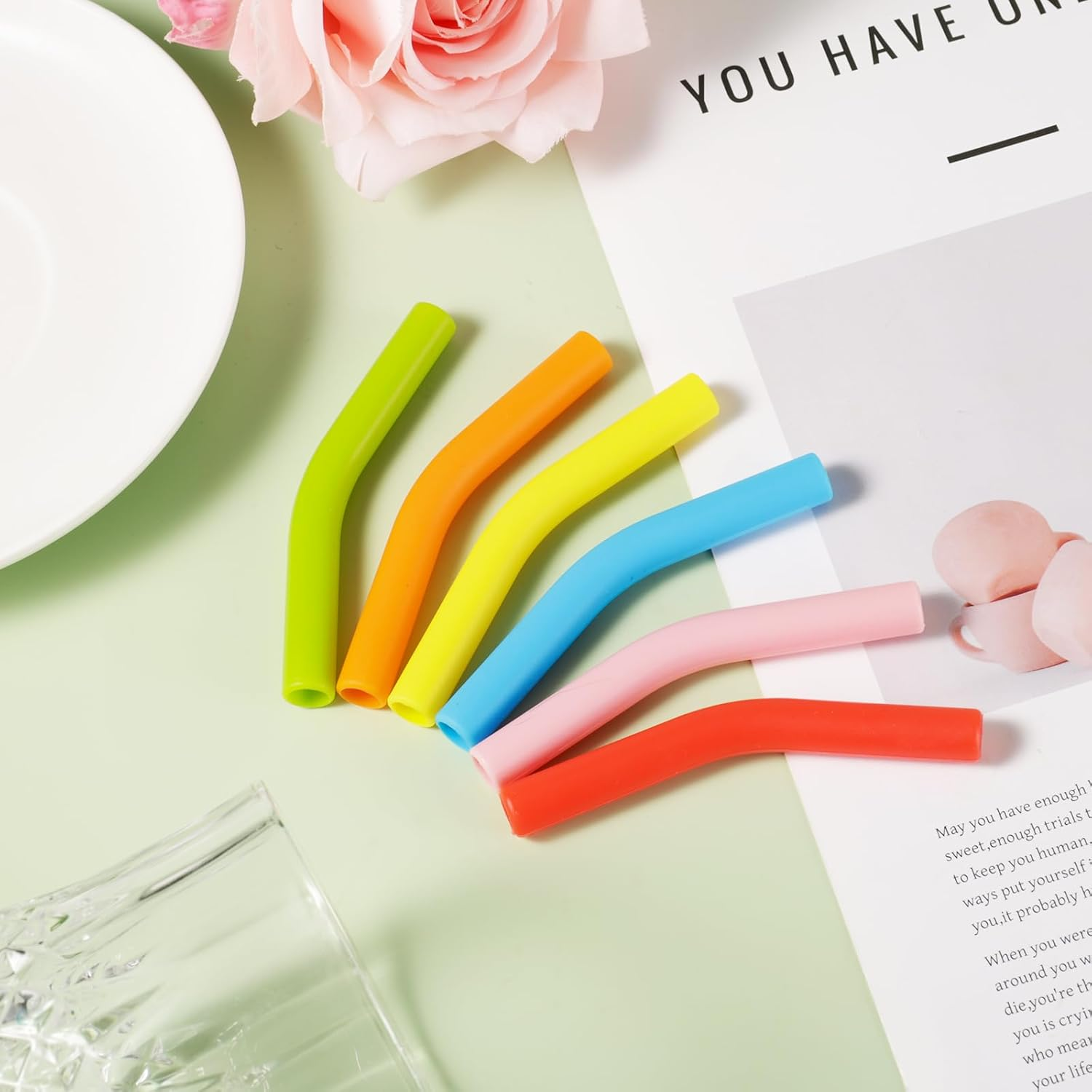 6Pcs Silicone Straw Tips, Reusable Straw Tips Covers Replacement Straw Extender Tip Silicone Straw Elbows Tips Fit for 8Mm 5/16 Inch Outer Diameter Metal Stainless Steel Straws Accessories(Multicolor) image number 5