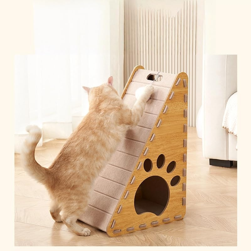 Cat Beds for Indoor Pets, 27" (70Cm) Slope X 23" (60Cm) Base Extra-Large Cat Cave, Cozy House with Fluffy Ball Hanging, Scratch Resistant Felt Kitten Hideaway House, Climbing Slope, Grey image number 5