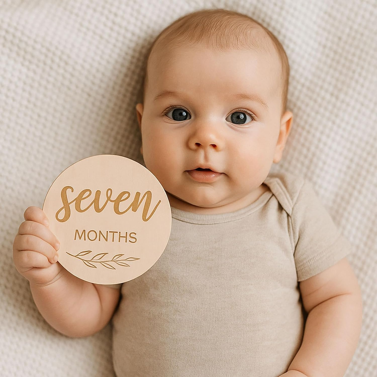 SYGELER Monthly Baby Milestone Maker Discs, Baby Milestone Signs for Newborn Baby, Baby Announcement Sign for 1-12 Month, Milestone Wooden Circles (Sage) image number 4
