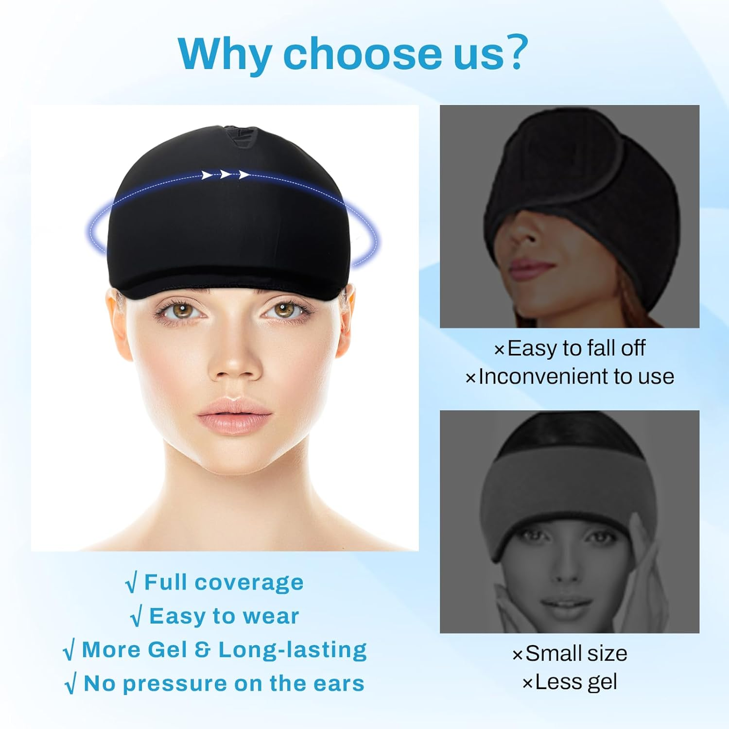 Vecozey Migraine Ice Head Wrap - Hot and Cold Therapy Chemo Cap for Cancer Care, Headache Relief Cap, Reusable Gel Cooling Hat for Chemotherapy Patients, Tension & Stress Pain Relief, Comfort Fit (Women & Men) image number 5