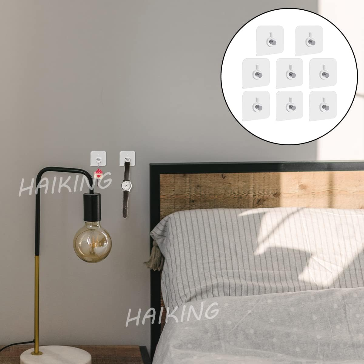 HAIKING Adhesive Wall Hook, 8 Pcs Adhesive Wall Screws Hanging Nails for Bathroom Kitchen Shower Room (2.24 * 2.24In image number 4