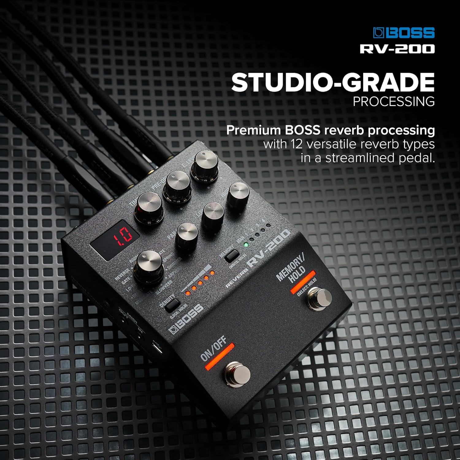 BOSS RV-200 Reverb | Premium Reverb Processing in a Streamlined BOSS 200 Series Effects Pedal Design for Guitar & Other Instruments | 12 Reverb Types Including Arpverb | 127 User Memories image number 4