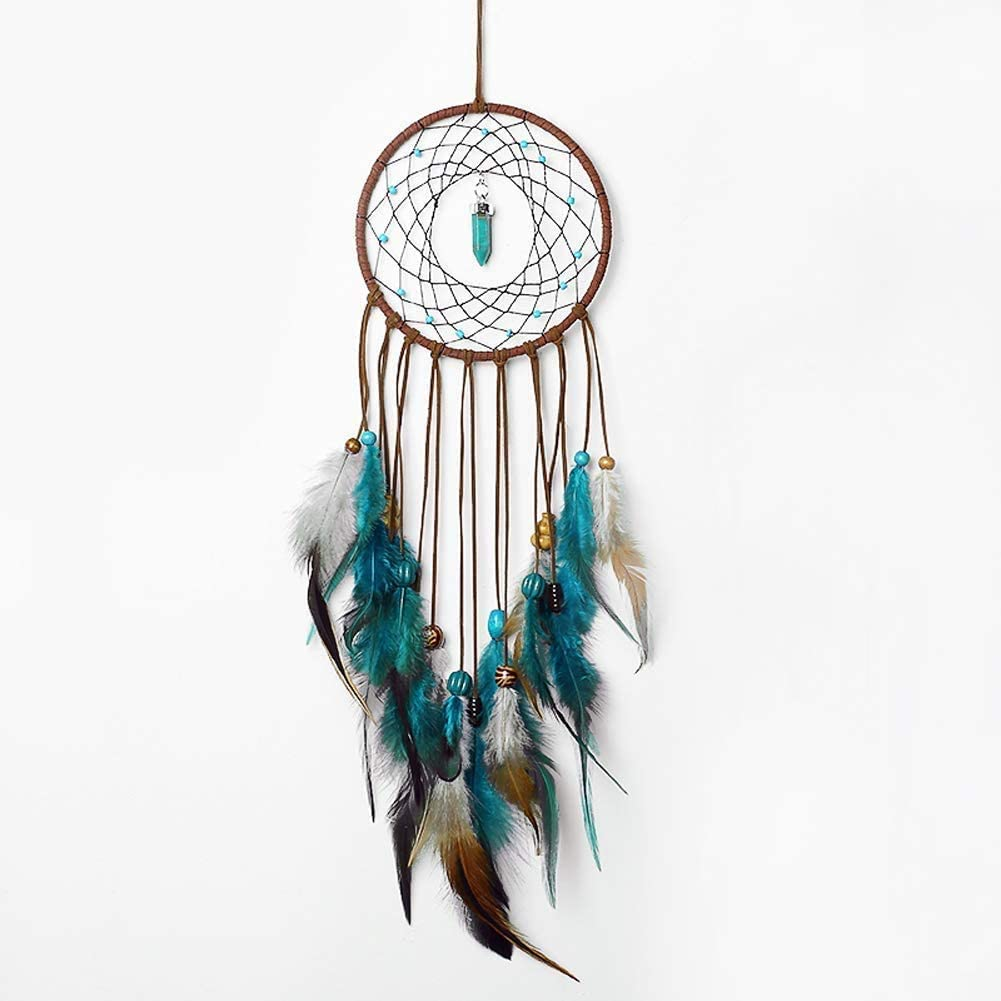 Dream Catcher Handmade Turquoise Dreamcatcher with Feathers Wall Hanging Decorations for Car Kids Room Ornament Blue image number 5