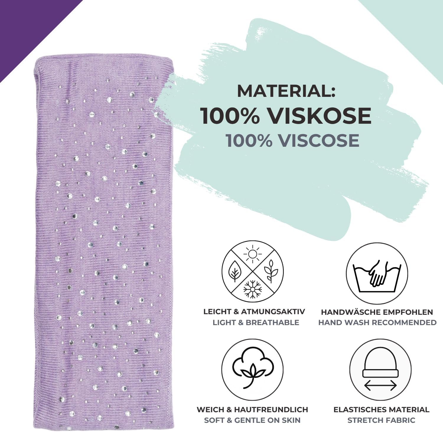 Stylebreaker Women'S Winter Headband with Rhinestones and Fleece Lining Warm Elastic Fine Knit Headband Lined Glitter Headband for Cold Days, Colour: Petrol Blue image number 1