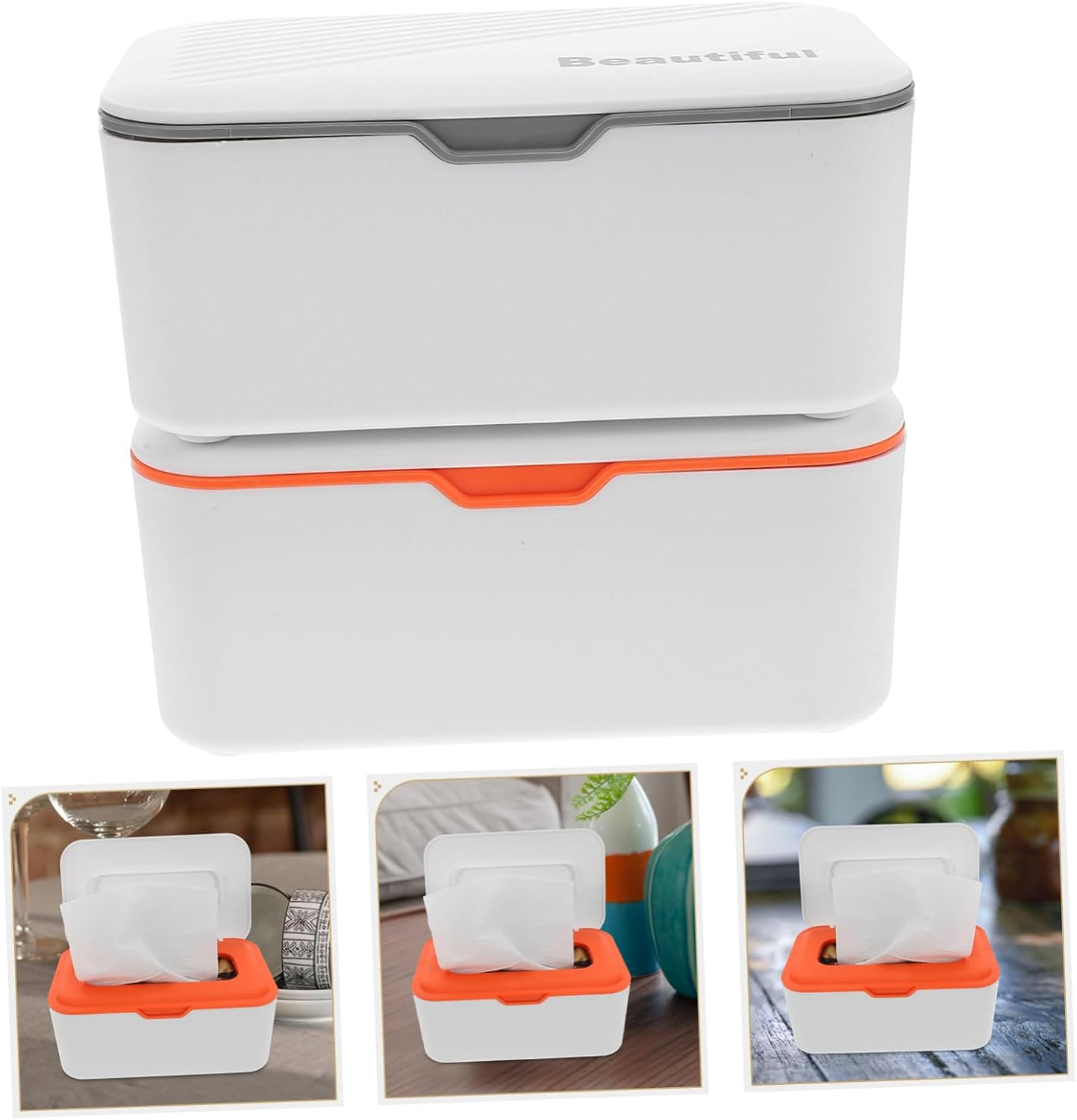 2Pcs Paper Box Refillable Wipes Container Portable Wipes Case for Car Travel Use Wet Tissue Holder Lid Organizer Box for Household