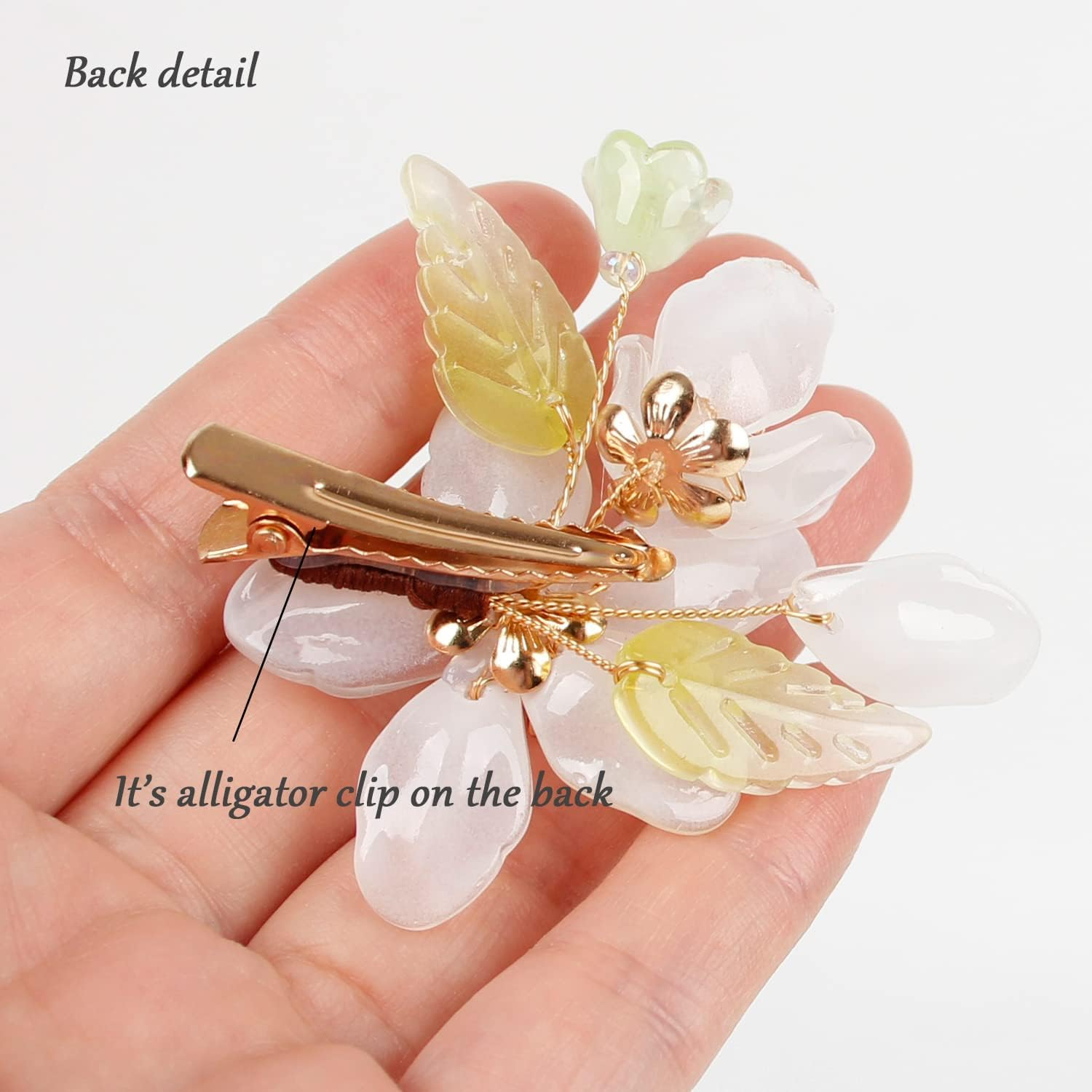 Elegant White Flower Hair Clip for Women, Decorative Hair Clips in the Appearance of White Magnolia Flowers, Small Hair Accessories for Prom and Wedding image number 2