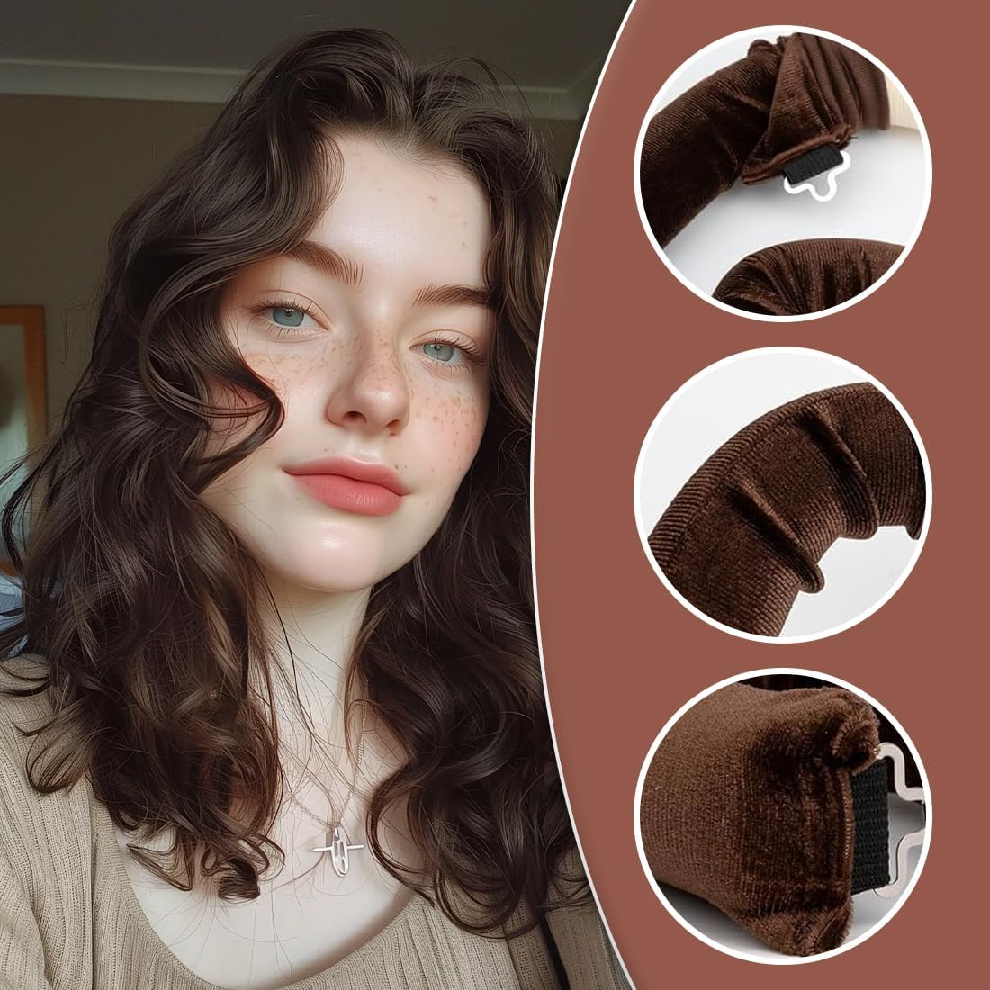 EYVRPAU 3 Pcs Curls Overnight Blowout Heatless Curls Soft Curls Curling Hair Curler Curling Rods Blow No Heat for All Hair Types (Brown) image number 1