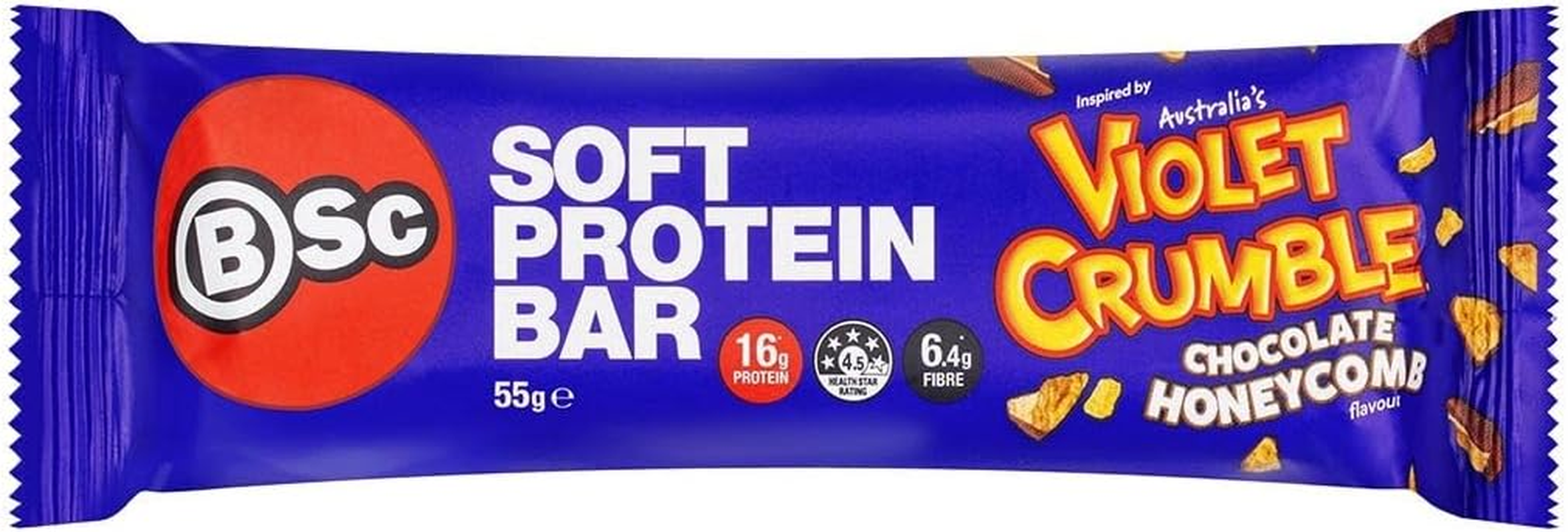 Bsc X Violet Crumble Soft Protein Bar 55G Chocolate Honeycomb. 12 Bars