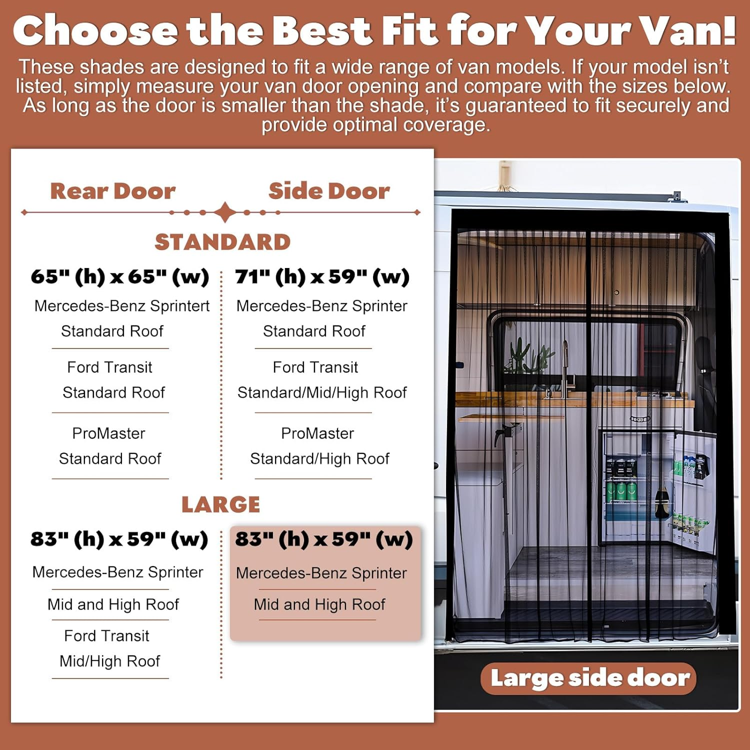 XCBYT Van Bug Screen &ndash; Universal Size Side Door Flyscreen Mosquito Net with Magnetic Closure for Van Sliding Doors (Large, 83&rdquo; X 59&rdquo;) image number 4