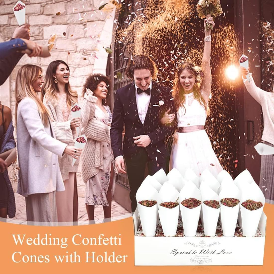30Pcs Party Confetti Cones, Biodegradable Stand Tray Paper Cone Box Set, Suitable 30 Holes Confetti Cones Holder Placing Dried Flower Petals Confetti for Wedding Engagement Party Birthday image number 2