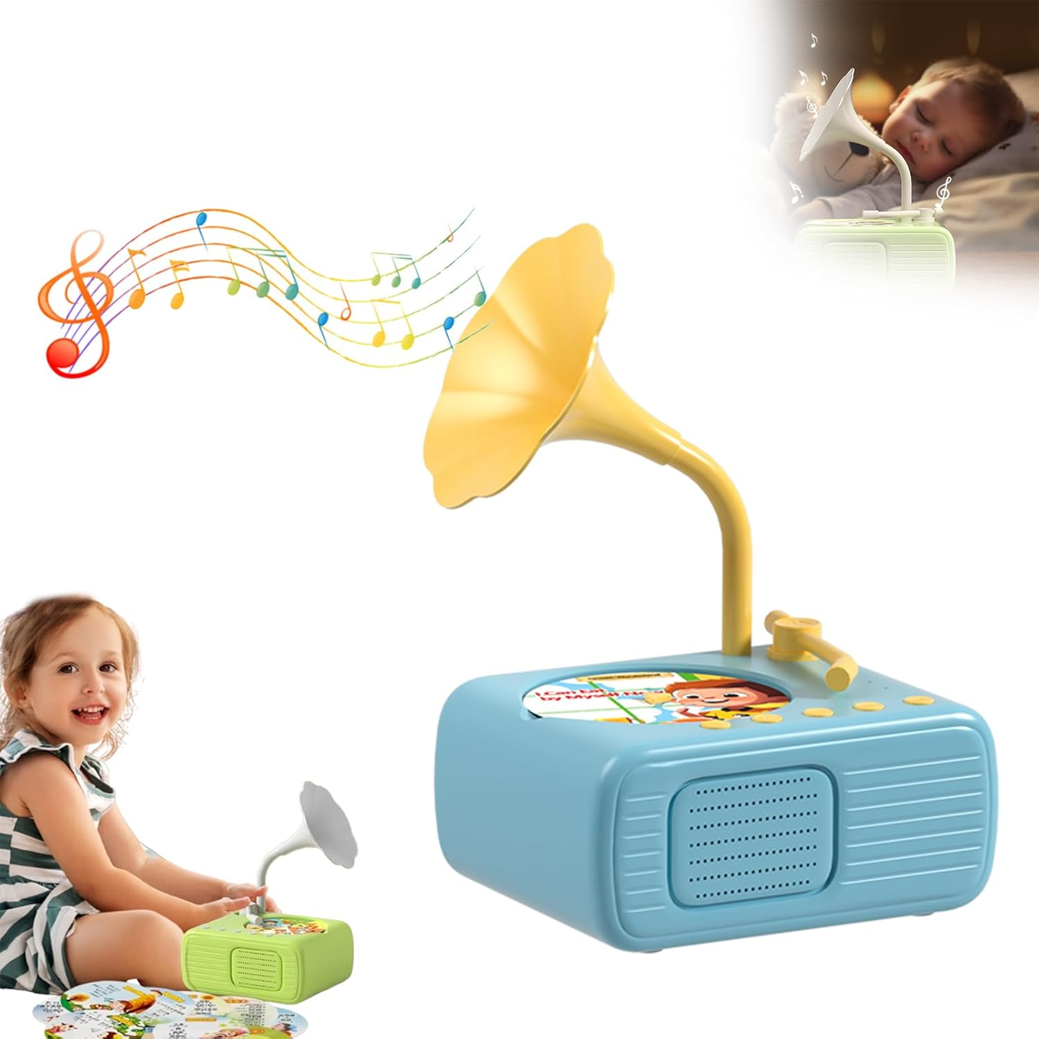 2026 New Kids Phonograph with 99 Cards, Early Education Phonograph Story Machine, Player Story Music Player, Interactive Music & Story Gramophone for Kids, Musical Sensory Toy for Boys, Girls (Blue)