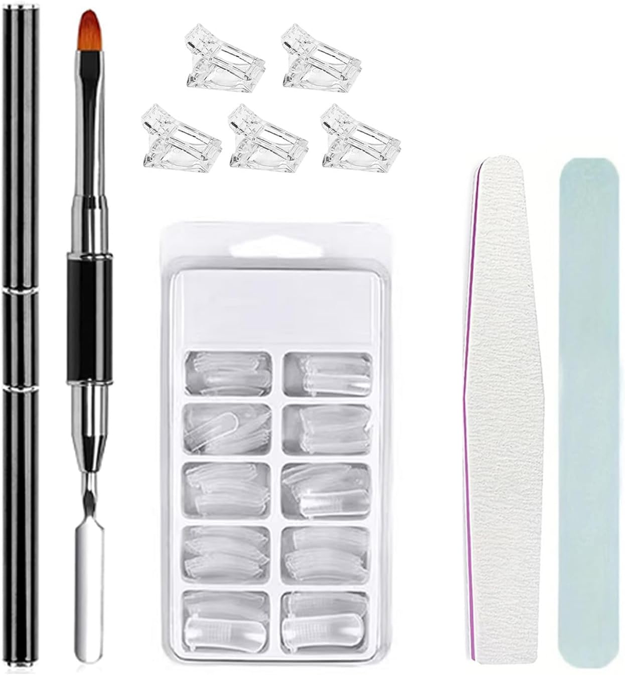 Poly Nail Gel Brush 2In1 Dual-Ended Hard Gel Nail Brush Builder Gel Brush Flexible Bristles Stainless Steel Glue Applicator Pen for Hybrid Gel Gel Acrylic Nails Extension Black (PEN 5, 1)