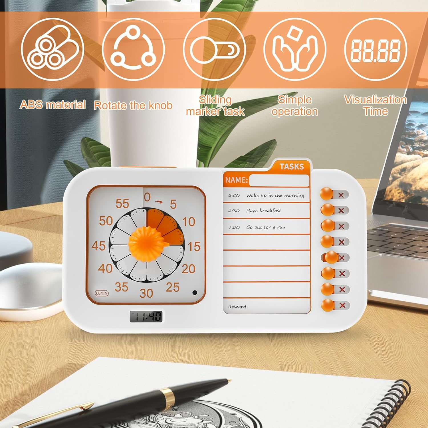 3 in 1 Visual ADHD Timer for Kids & Adults with Planning Board, Task Timer, Chore Chart & Erasable Pen, Visual Schedule Planner for Classroom, Homeschool Supplies, Home, School image number 3