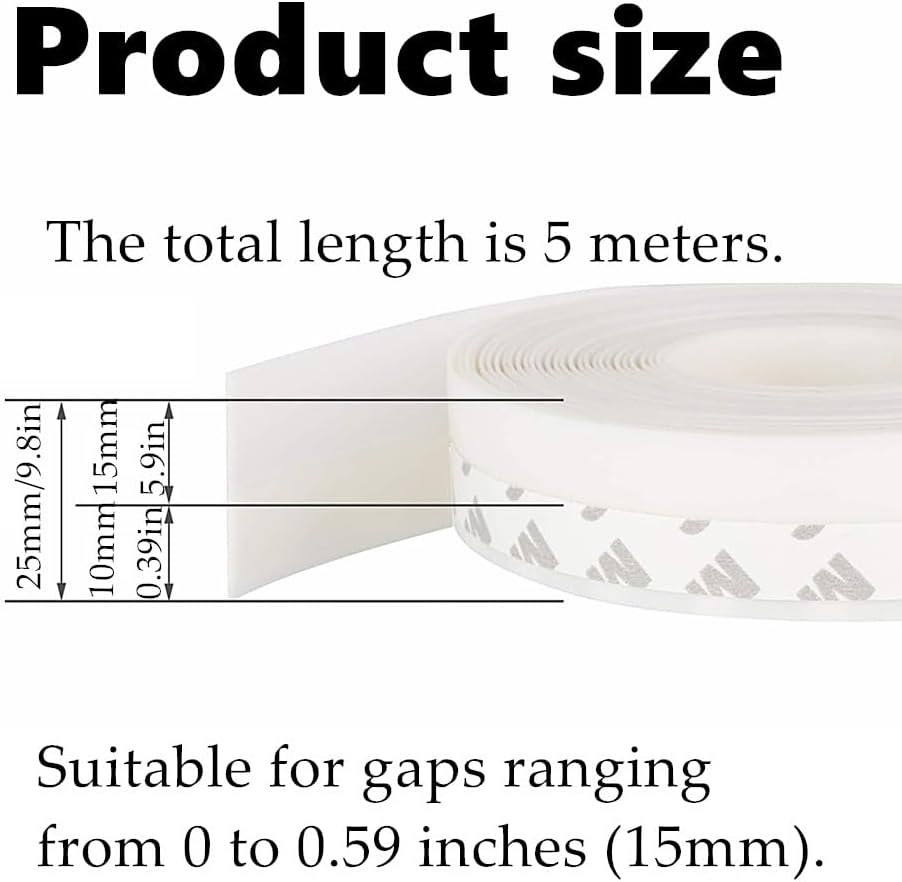 Kastetards 5-Meter Silicone Windproof Strip, Adhesive Tape, Transparent Sealing Strip for and Rainproof Doors Windows, 25Mm Wide, Used Gaps in Doors, Windows Shower Glass image number 2