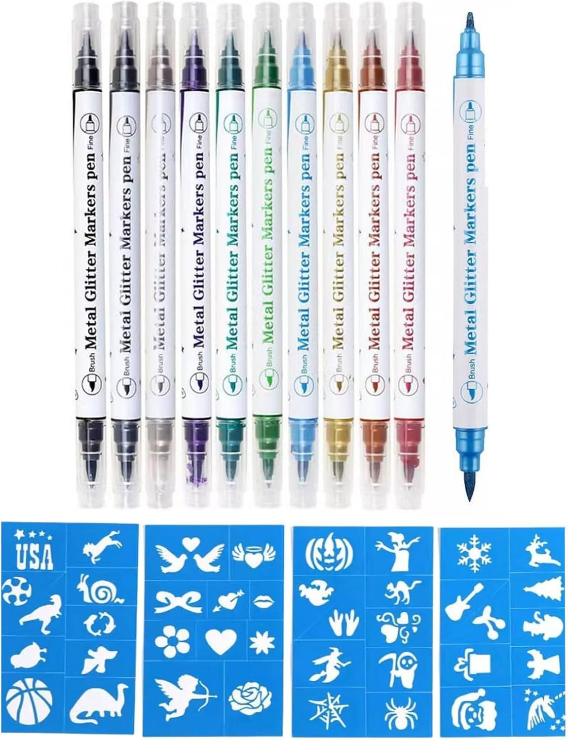 Temporary Tattoo Markers for Skin, 10 Body Markers Make Bold and Fine Lines, Cosmetic Quality + Tattoo Stencils for Kids and Adults, Dual-End Tattoo Pens for Body & Face Art, Halloween Makeup Kit image number 4