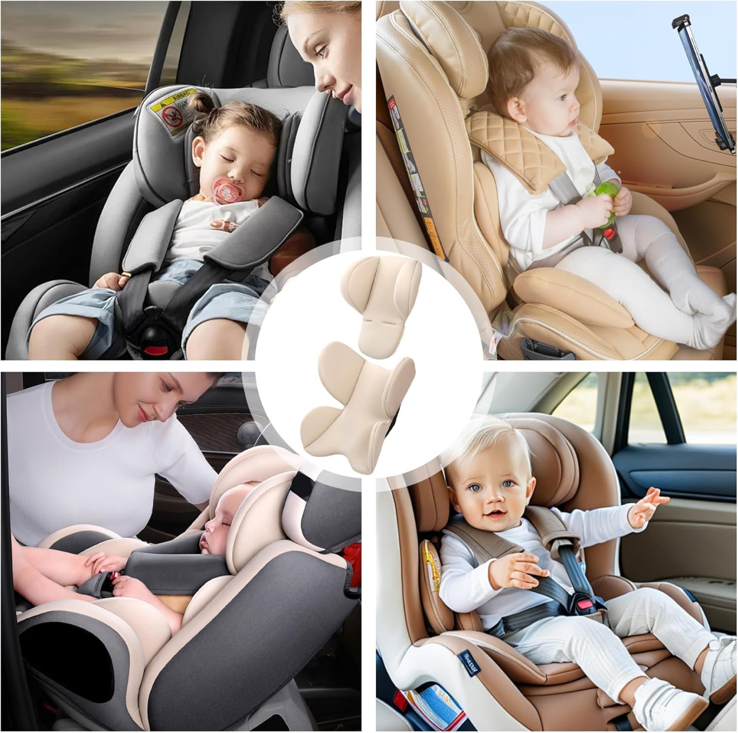Carseat Insert Support for Newborn, 2Pcs Infant Car Seat Insert, Soft Breathable Stroller Cushion Pads with Split Design for Body Support & Headrest image number 1