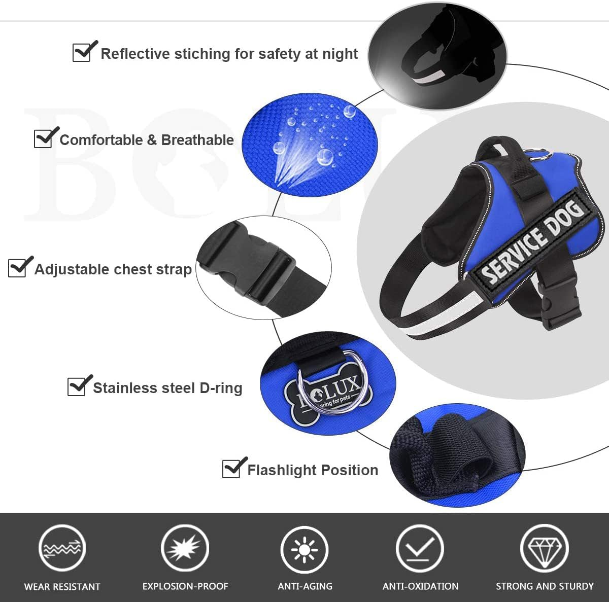 UPET No-Pull Dog Harness, Reflective Heavy Duty Adjustable Escape-Proof Padded Service Dog Puppy Vest for Small, Medium, and Large Dogs Training & Outdoor Walking, Includes 1*Dog Seat Belt.(Blue S) image number 2