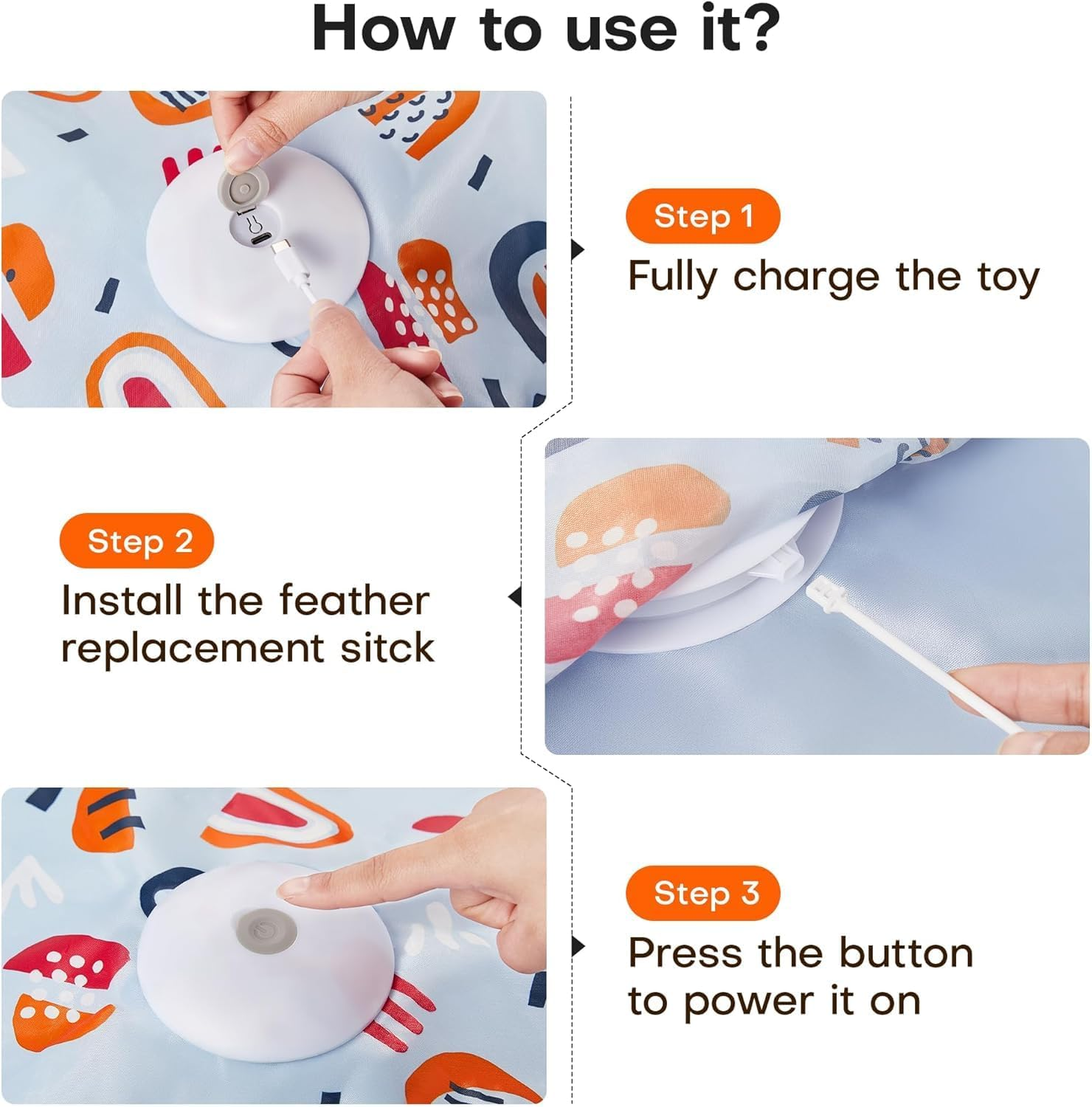 Nestcharm Interactive Cat Toy - Hide and Seek Feather Wand with Unpredictable Movement, Automatic Rechargeable Kitten Toy, Indoor Exercise Kicker for All Breeds, Floral Cover image number 4