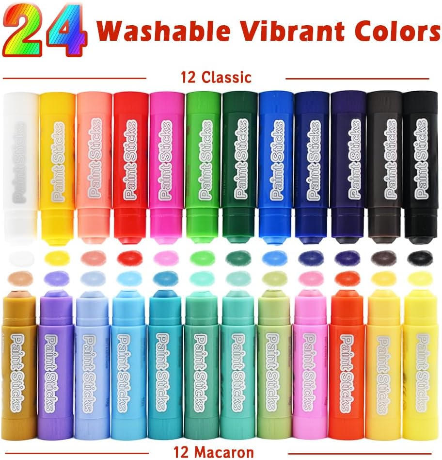 24 Colors Tempera Paint Sticks, Washable Paint Sticks for Kids, Quick Drying and No Mess Crayons for Arts Supplies, Paint Crayons for Kids, Suitable for Paper Wood Canvas Stone image number 3