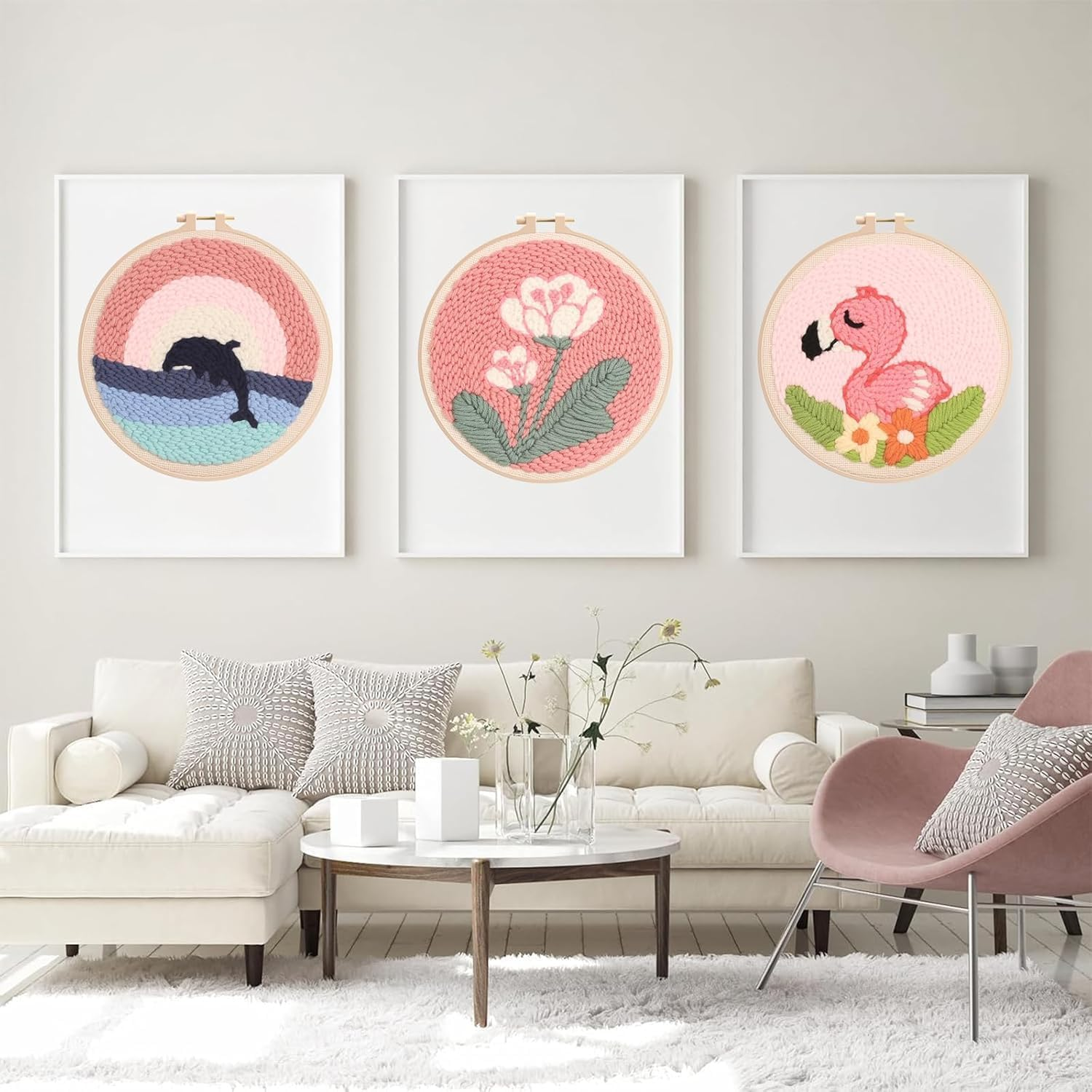 Punch Needle Embroidery Starter Kits for Kids and Adults Beginners, Include Instructions, Punch Needle Fabric with Floral Pattern,Punch Needle Tool with Pre-Print Fabric，Hoops, Yarns（Flower） image number 3