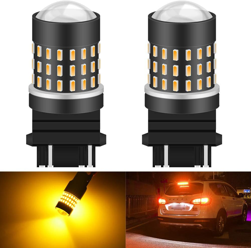 KATUR 3157 3047 3057 3155 3156 Led Light Bulb High Power 3014 54 Chipsets Super Bright 650 Lumens Replace for Turn Signal Back up Reverse Brake Tail Stop Parking RV Lights,Amber(Pack of 2) image number 5
