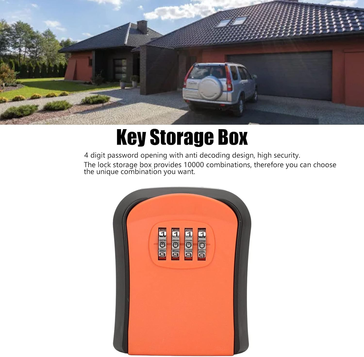 Small Combination Lock Box, Wall Mounted Key Lock Box with 4 Digit Password, Waterproof Key Storage Lock Box Support 5 Keys Capacity, Portable Security Case for Indoor Outdoor(Sx01 Orange) image number 1