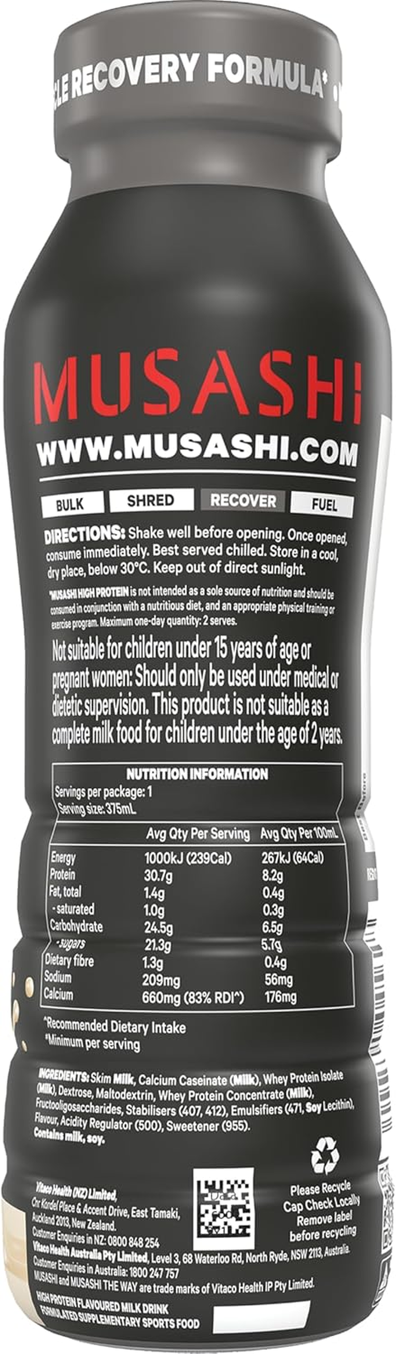 Musashi High Protein Creamy Vanilla Milk Drink, 6 X 375 Milliliters