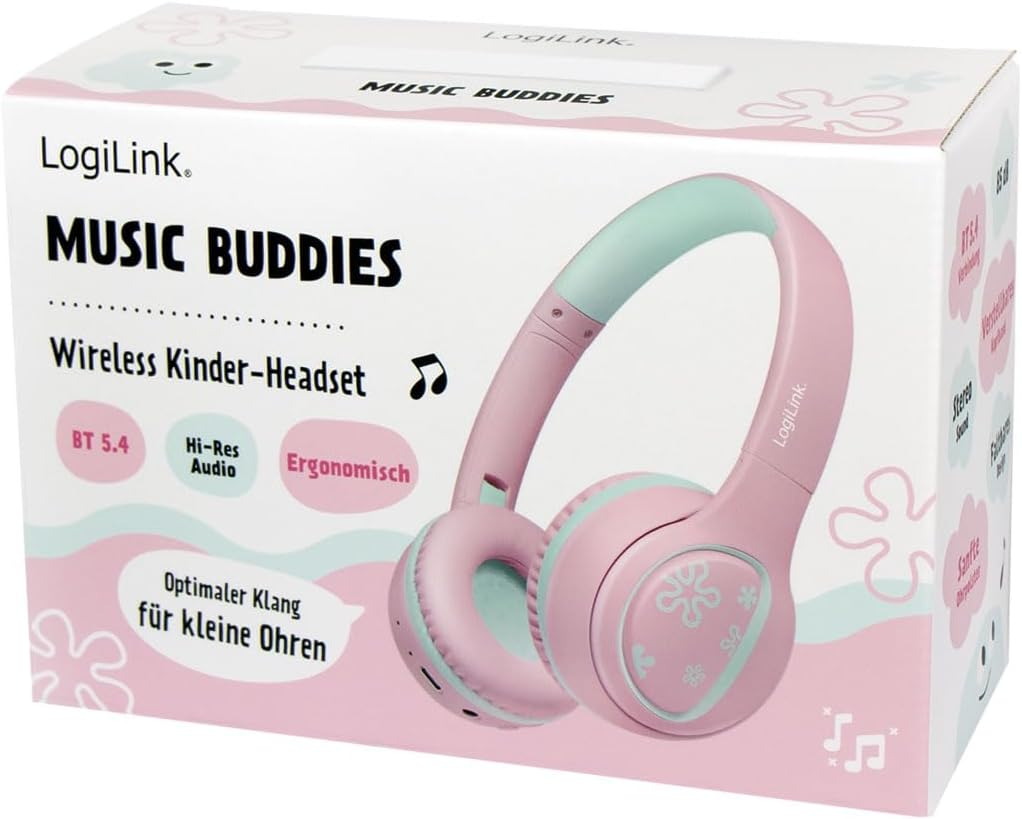Logilink My First Foldable Kids Headset (BT 5.4) Volume Limit Max 85Db with Microphone (Pink/Light Blue)