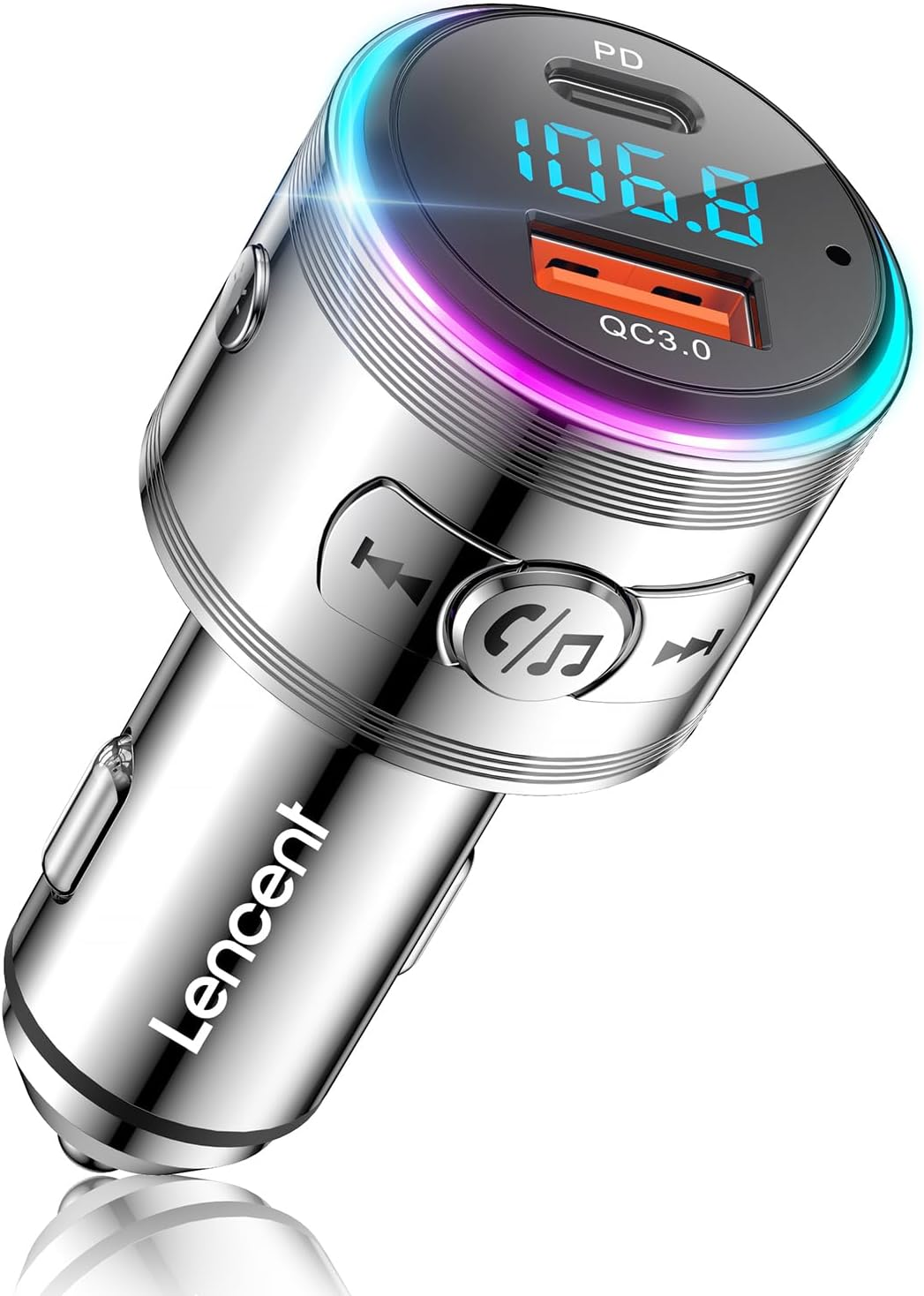 LENCENT Car FM Transmitter Bluetooth 5.3, PD 20W & QC3.0 18W Fast Car Charger, Wireless Bluetooth Car Adapter Music Player/Car Kit, Hi-Fi Sound & Hands-Free Calls, Supports Voice Assistant, All Metal image number 6