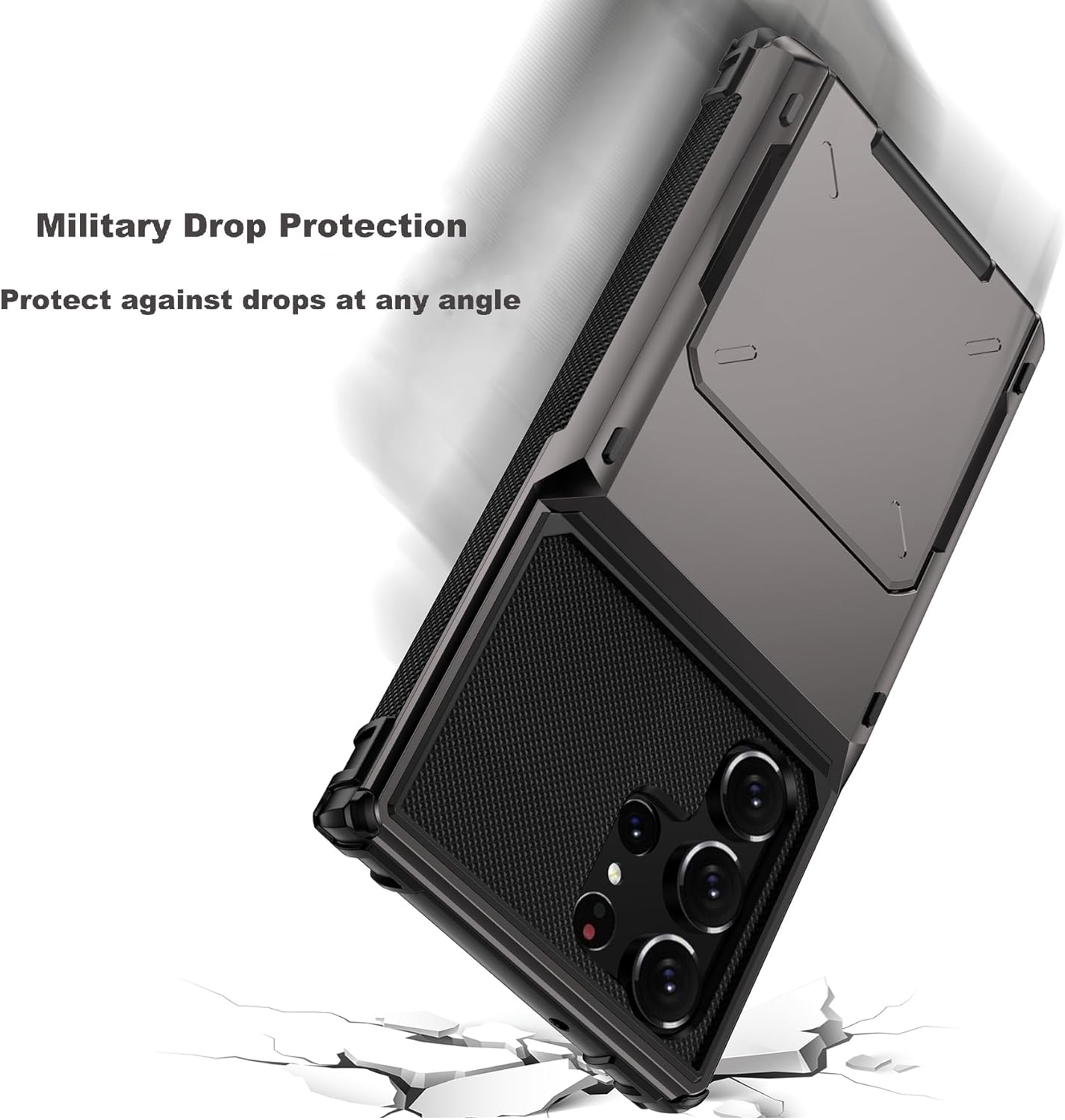 For Samsung Galaxy S23 Ultra Case with Card Holder[Store 5 Cards]Wallet Case, Rojarou S23 Ultra Case with Hidden Card Slot Heavy Dual Layer Shockproof Protective Phone Cover for Samsung S23 Ultra,Grey image number 1