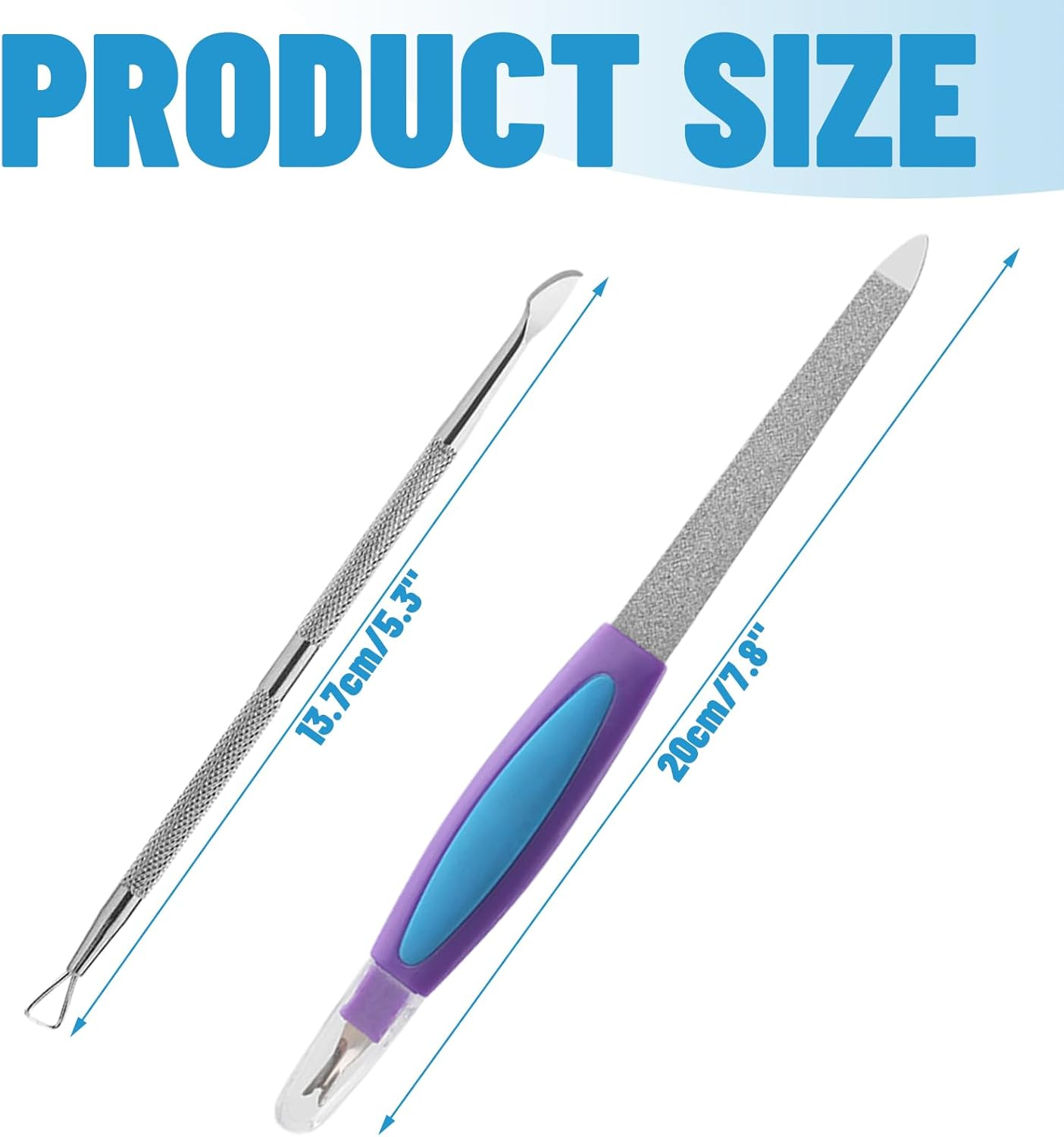 Nail Files, Steel Nail File for Thick Nails, Ingrown Nails, Fungal Nails, Metal Nail File, Dual-Ended Toenail Lifter for Natural Nail Care, with a Double-Headed Cuticle Pusher