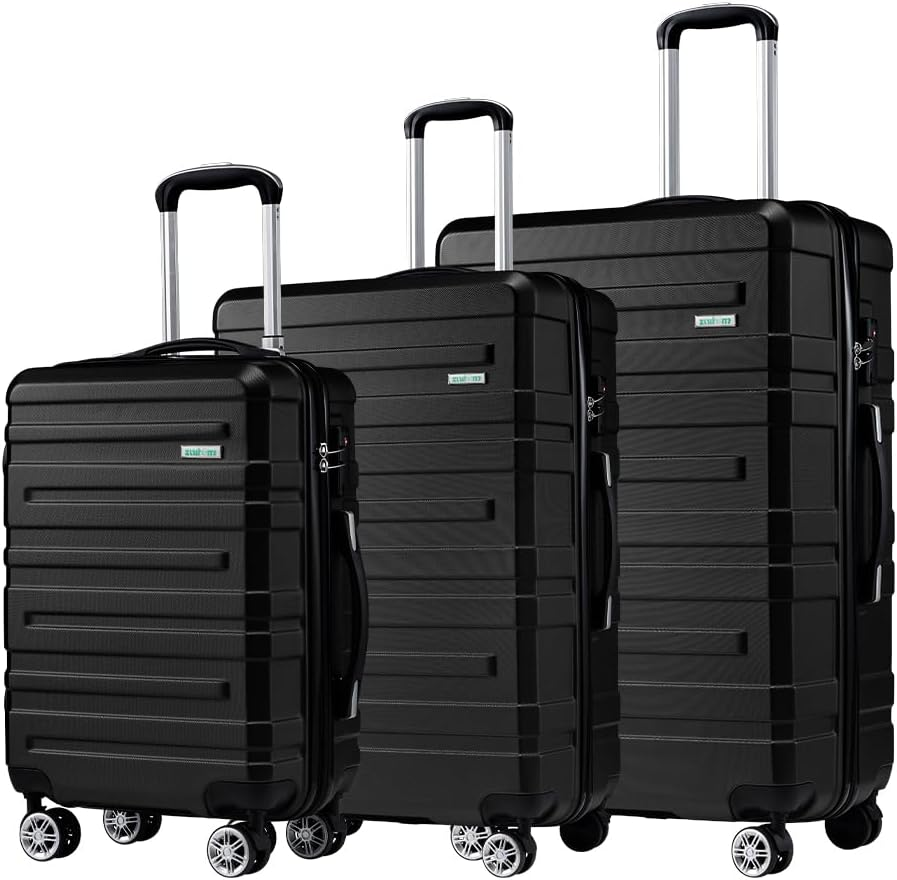 ZUNI 3 Piece Luggage Sets PC+ABS Durable Suitcase with Double Spinner Wheels T-SA Lock, Carry on Luggage for Travel, Business, 20/24/28 Inch, Black