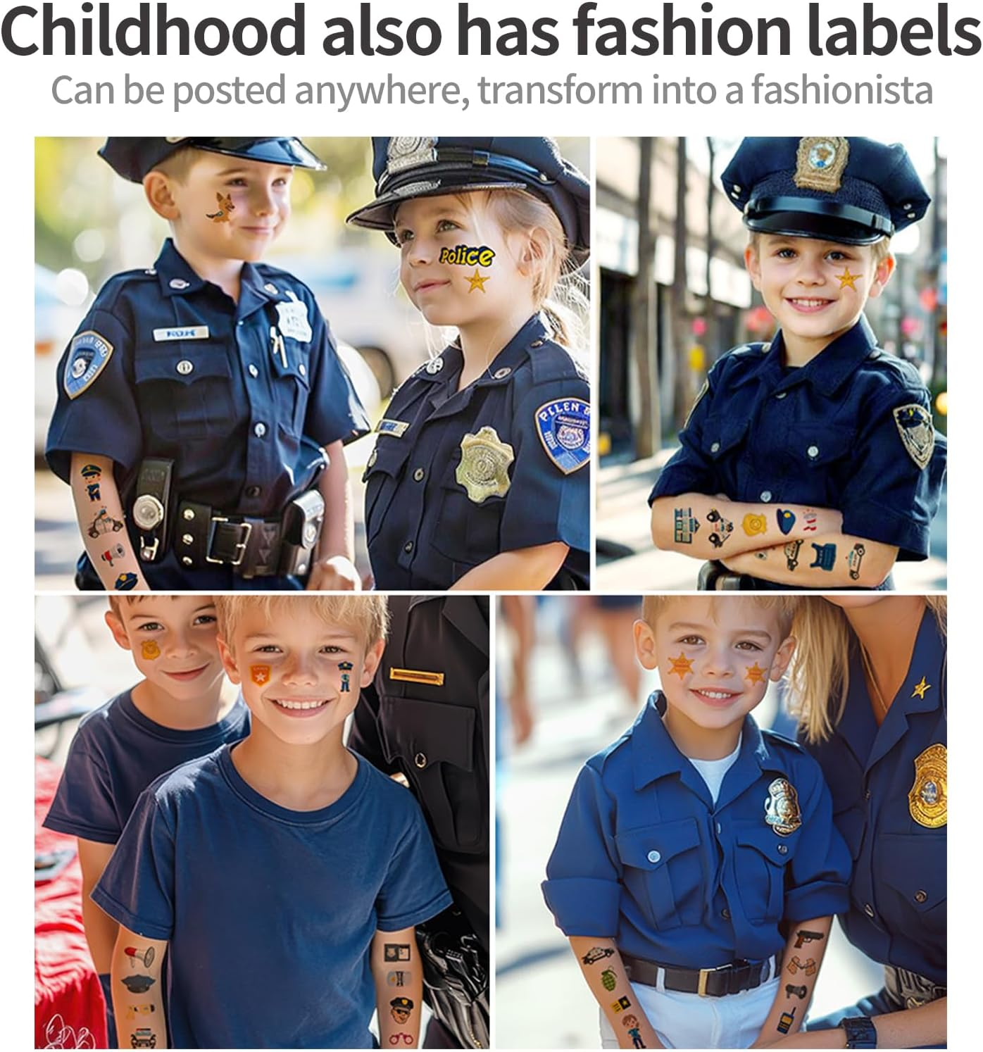 Shalve Cartoon Police Car Temporary Tattoos Waterproof Fake Tattoos Stickers Gift Idea Fillers Birthday Party Favour Supplies School Prizes Rewards Holiday D&eacute;cor Classroom Rewards image number 2