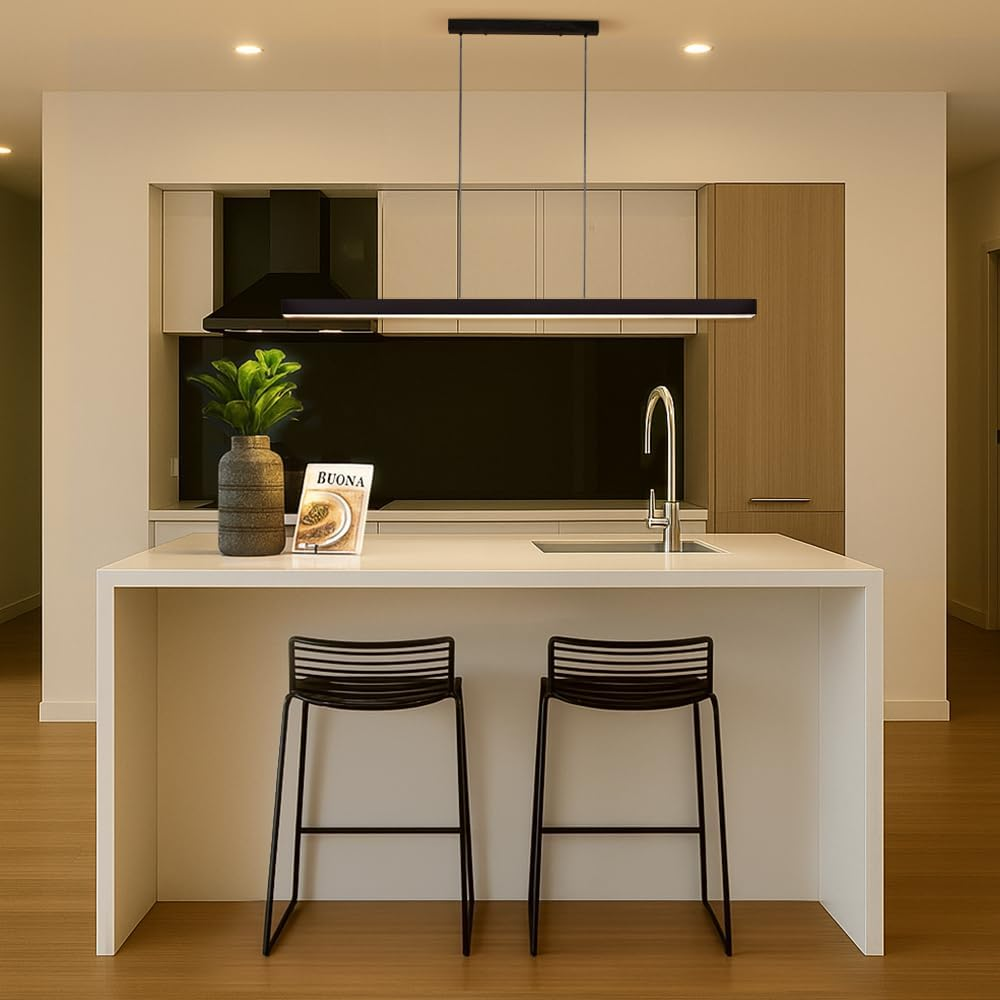 Krear 180Cm Industrial Modern Pendant Light with 3-Step Colour Change, anti Glare Aluminum Linear Lamp for Kitchen Island, Dining Table & Bar image number 5